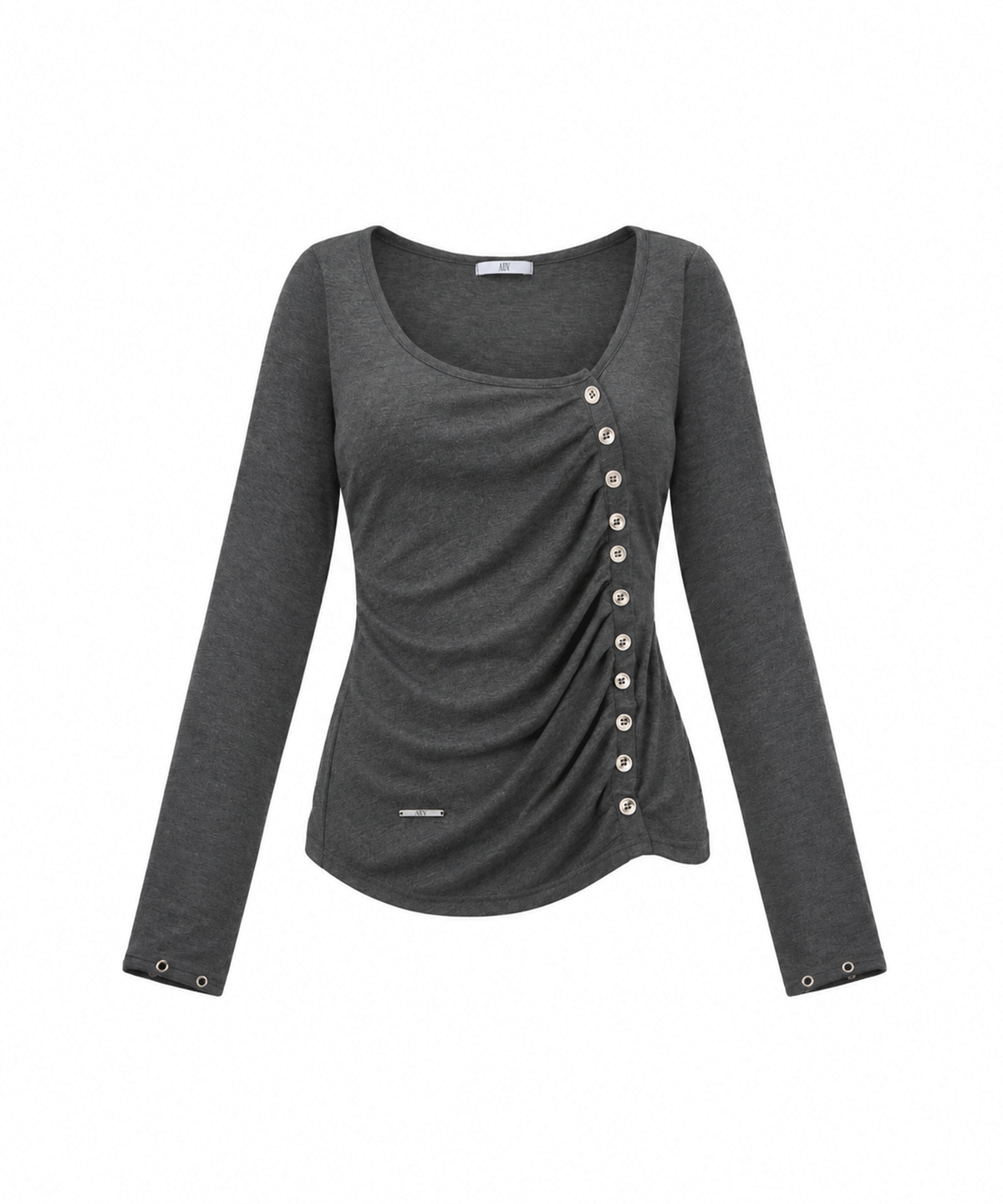 어니브(ANIV) RUCHED BUTTON CARDIGAN CHARCOAL