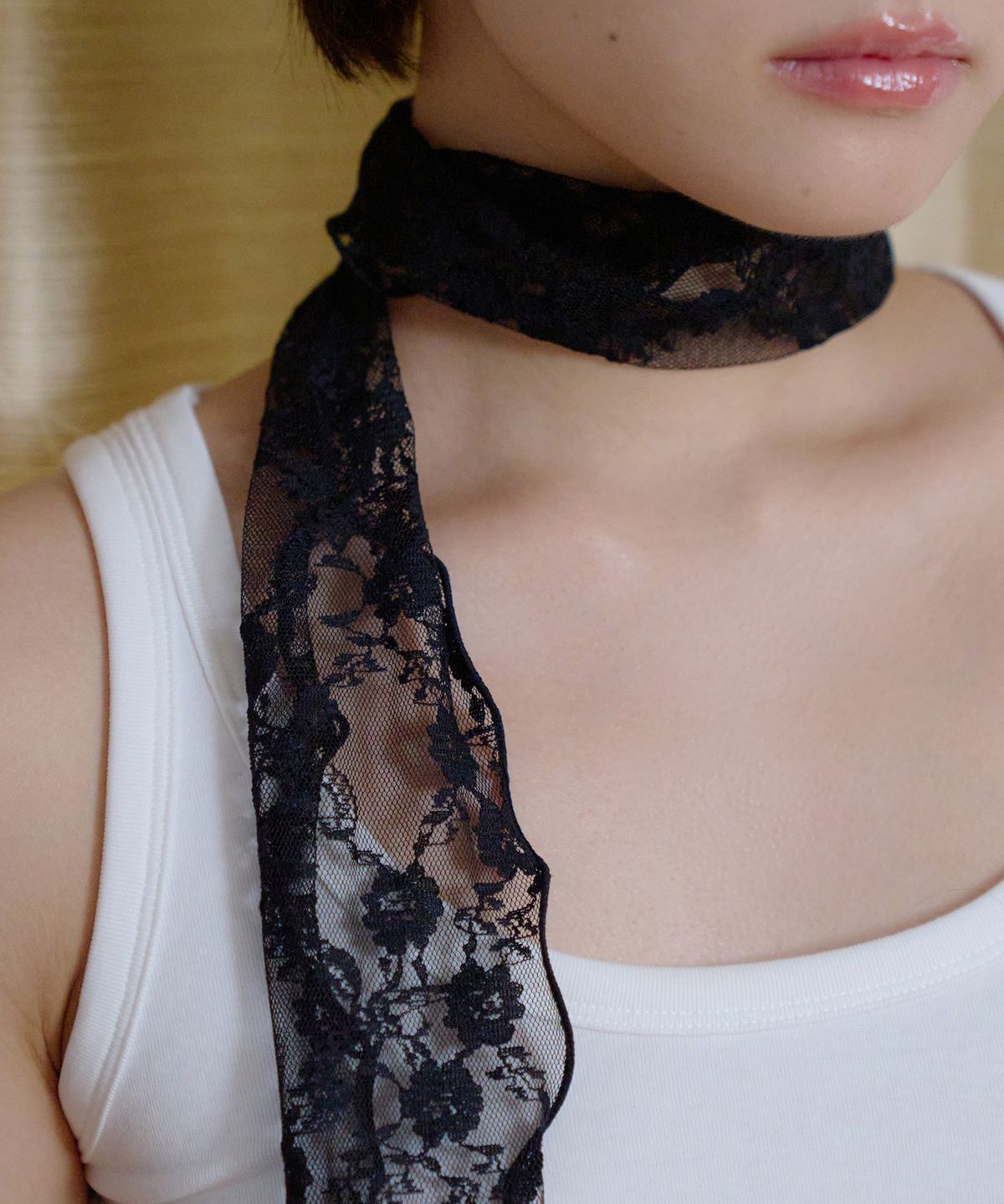 지지(GEEGEE) flower lace long scarf - black