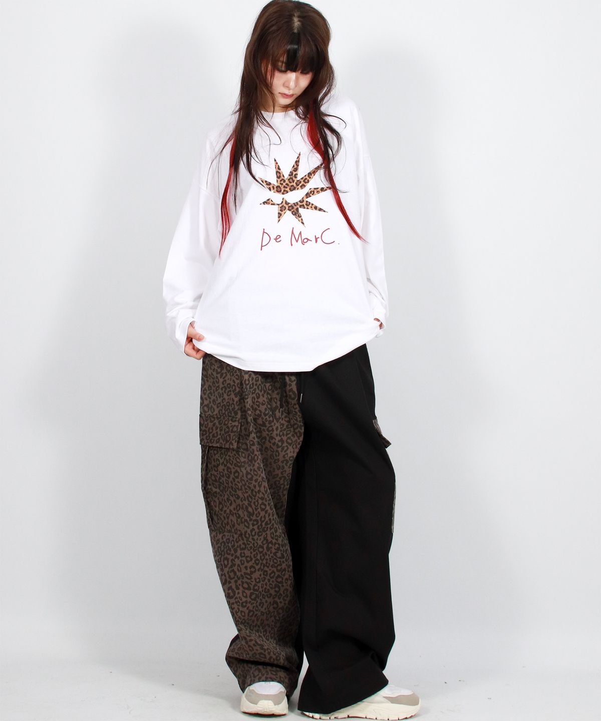 드마크(DEMARC) Asymmetrical leopard Cargo Wide track pants - Brown & Black