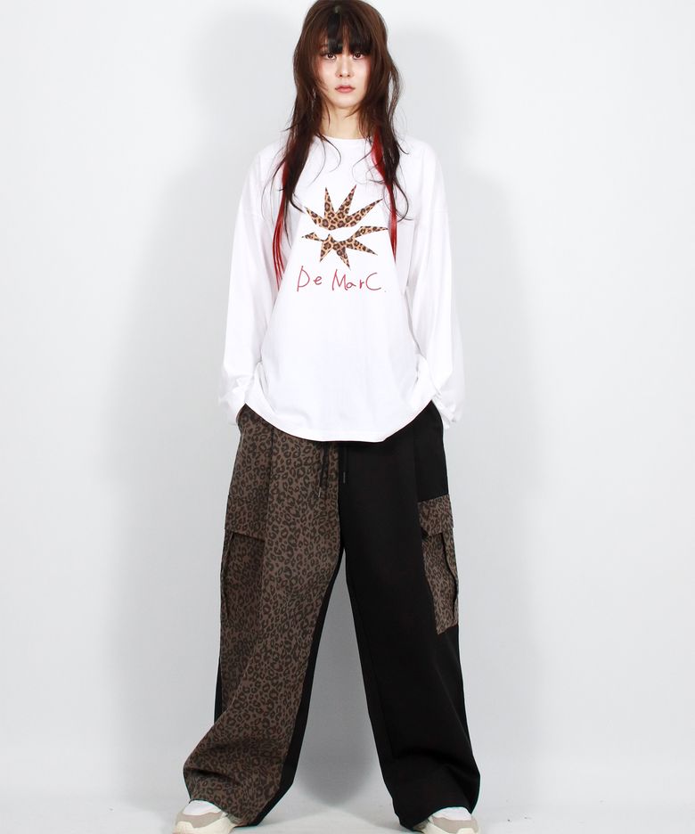 Asymmetrical leopard Cargo Wide track pants - Brown & Black