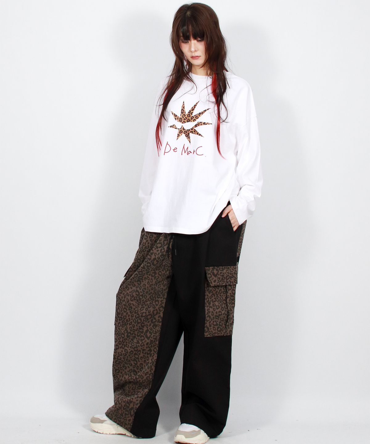 드마크(DEMARC) Asymmetrical leopard Cargo Wide track pants - Brown & Black