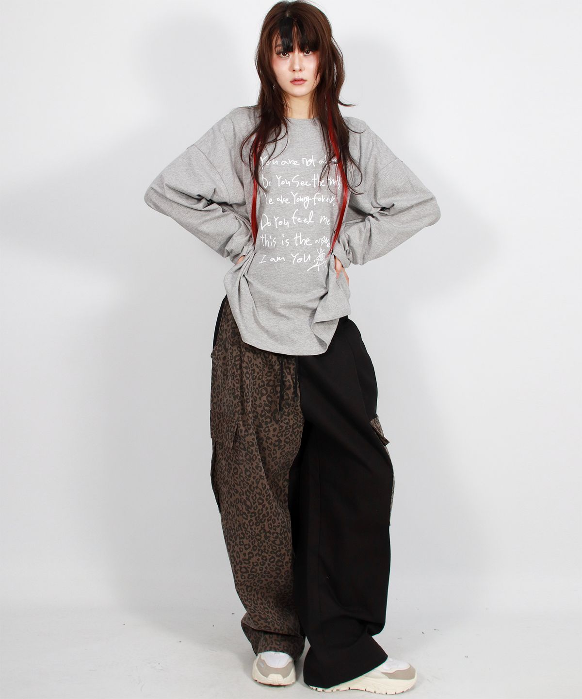 드마크(DEMARC) Asymmetrical leopard Cargo Wide track pants - Brown & Black