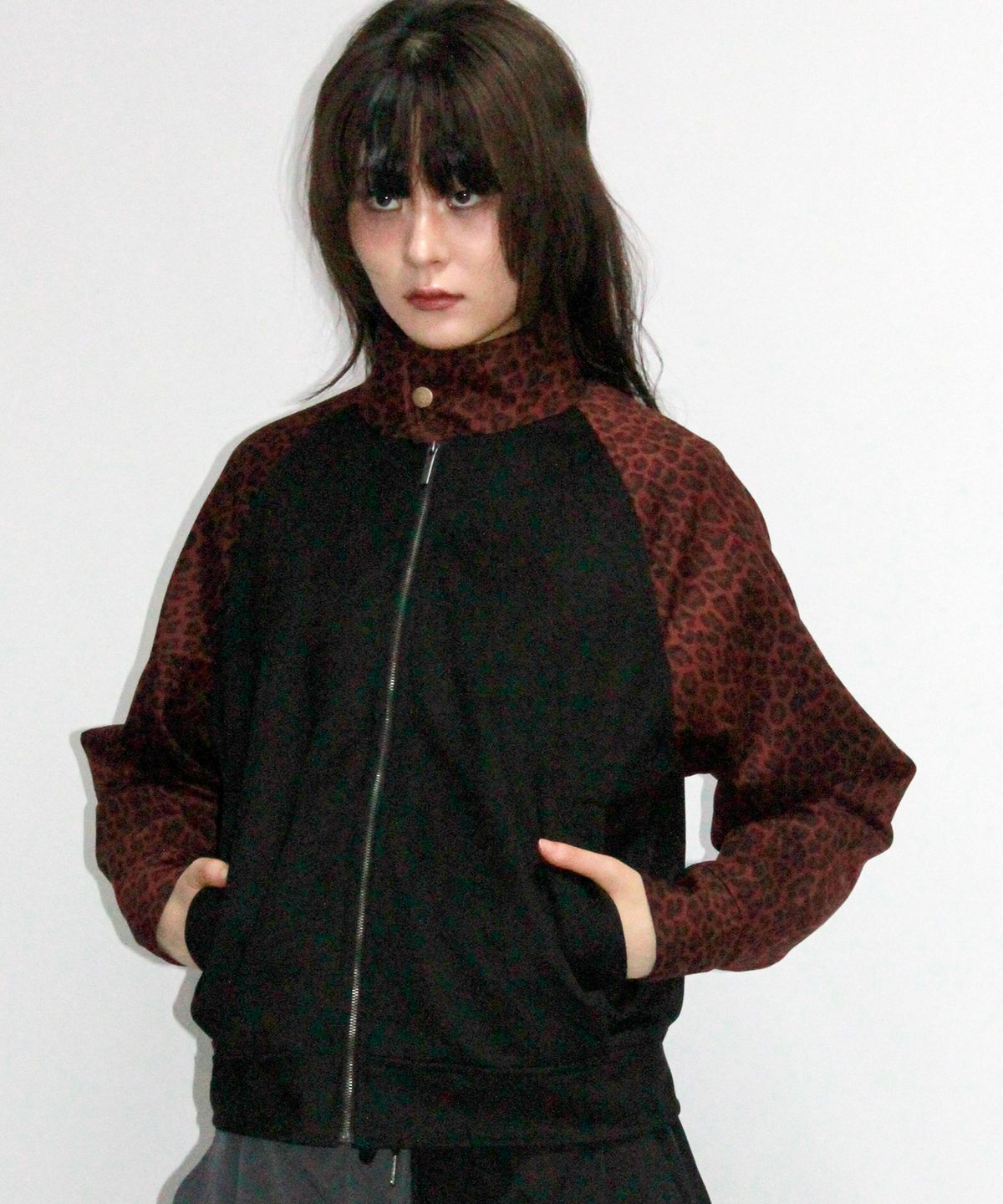 드마크(DEMARC) Leopard synthetic leather rider blouson jacket -  Burgundy & Black