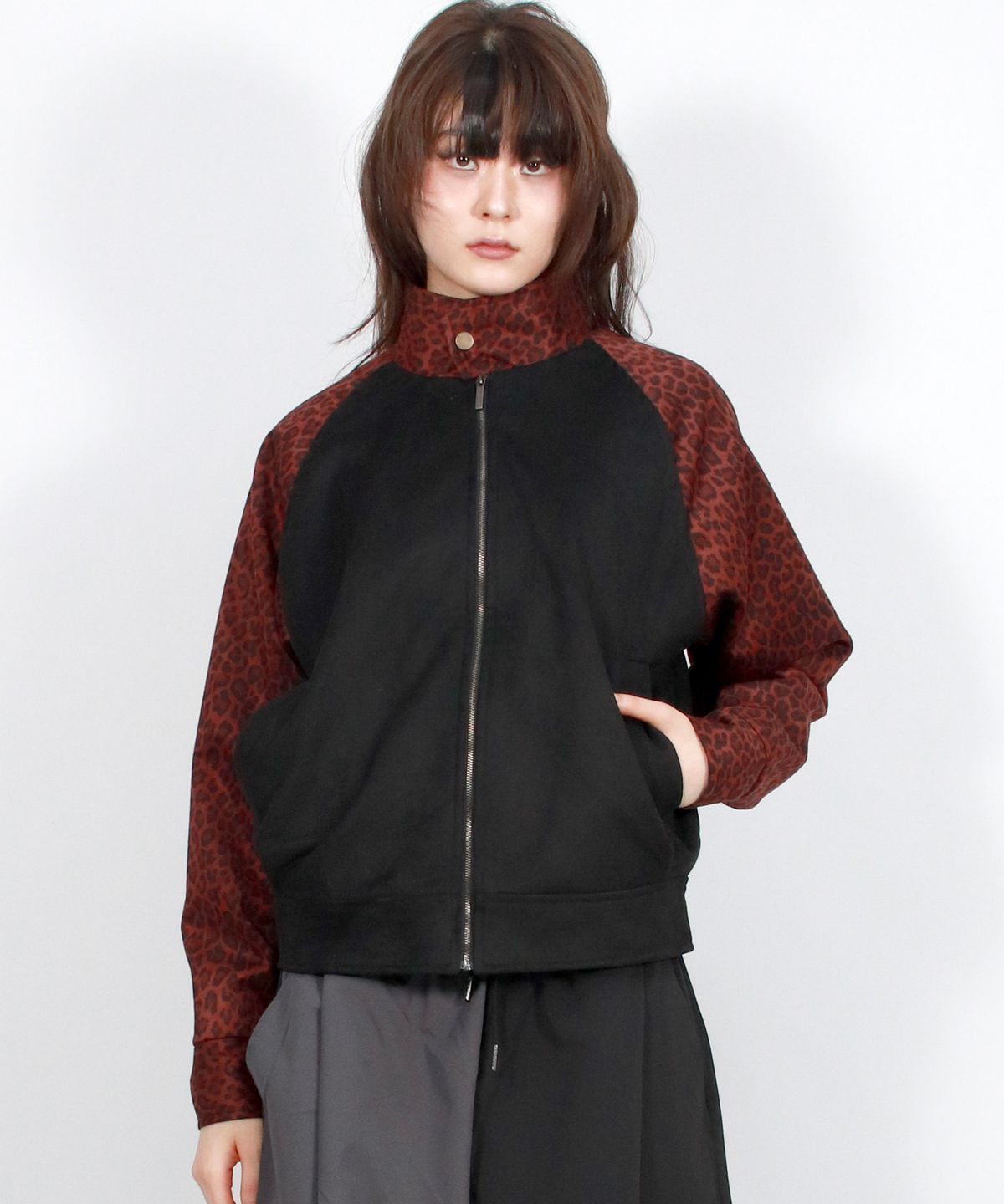 드마크(DEMARC) Leopard synthetic leather rider blouson jacket -  Burgundy & Black