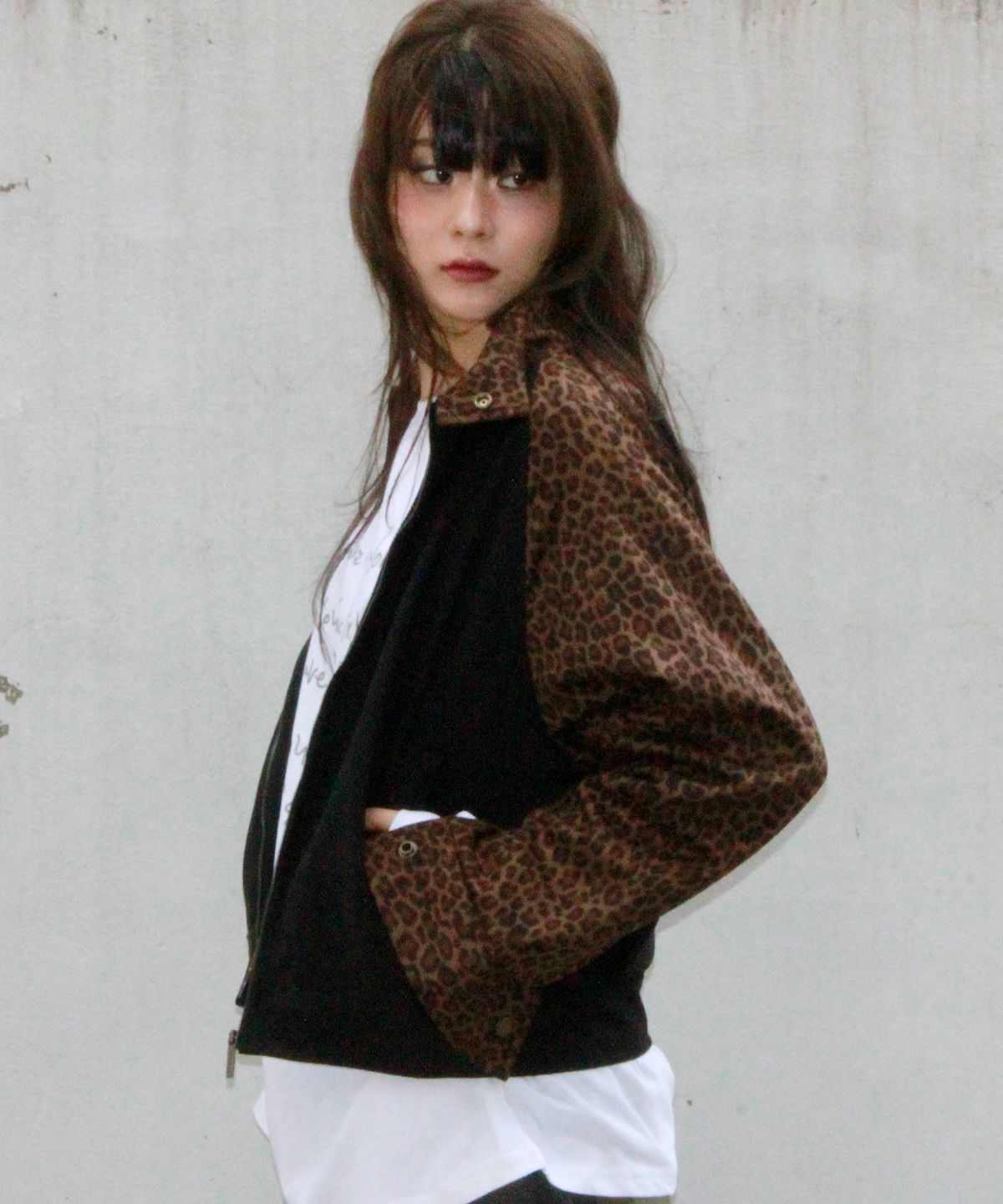 드마크(DEMARC) Leopard synthetic leather rider blouson jacket -  Brown & Black