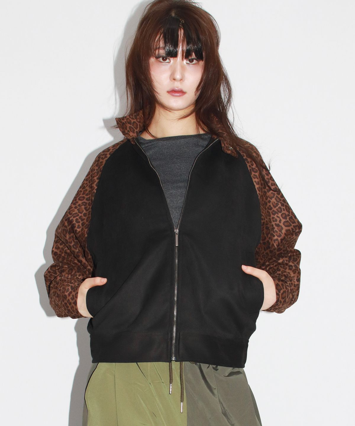 드마크(DEMARC) Leopard synthetic leather rider blouson jacket -  Brown & Black