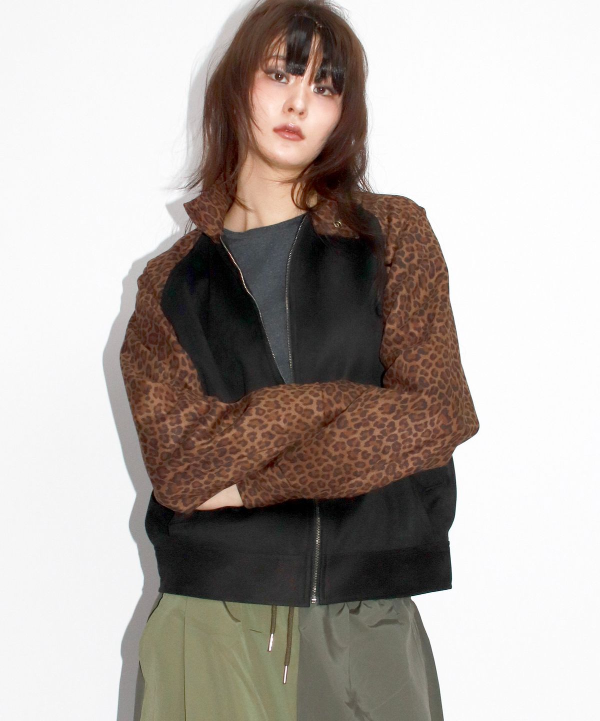 드마크(DEMARC) Leopard synthetic leather rider blouson jacket -  Brown & Black