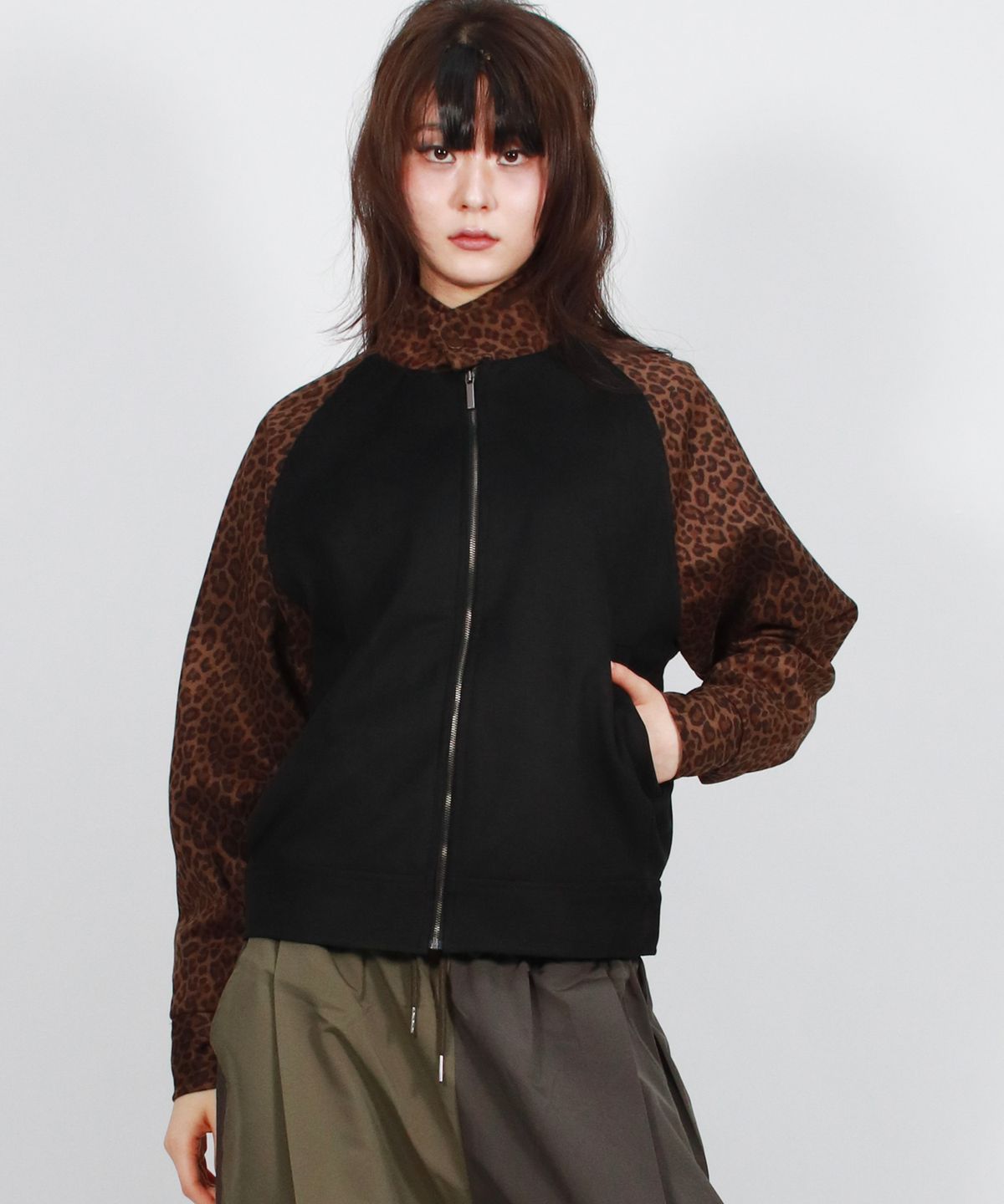 드마크(DEMARC) Leopard synthetic leather rider blouson jacket -  Brown & Black