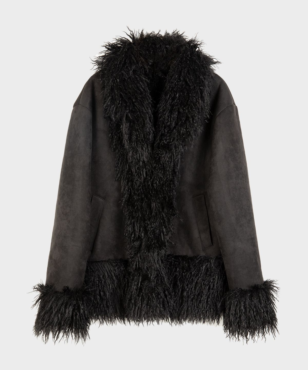 디망쉬(dimanche) Suede Fur Coat (black)