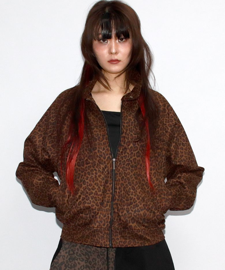 Whole Leopard rider blouson synthetic leather jacket -  Brown