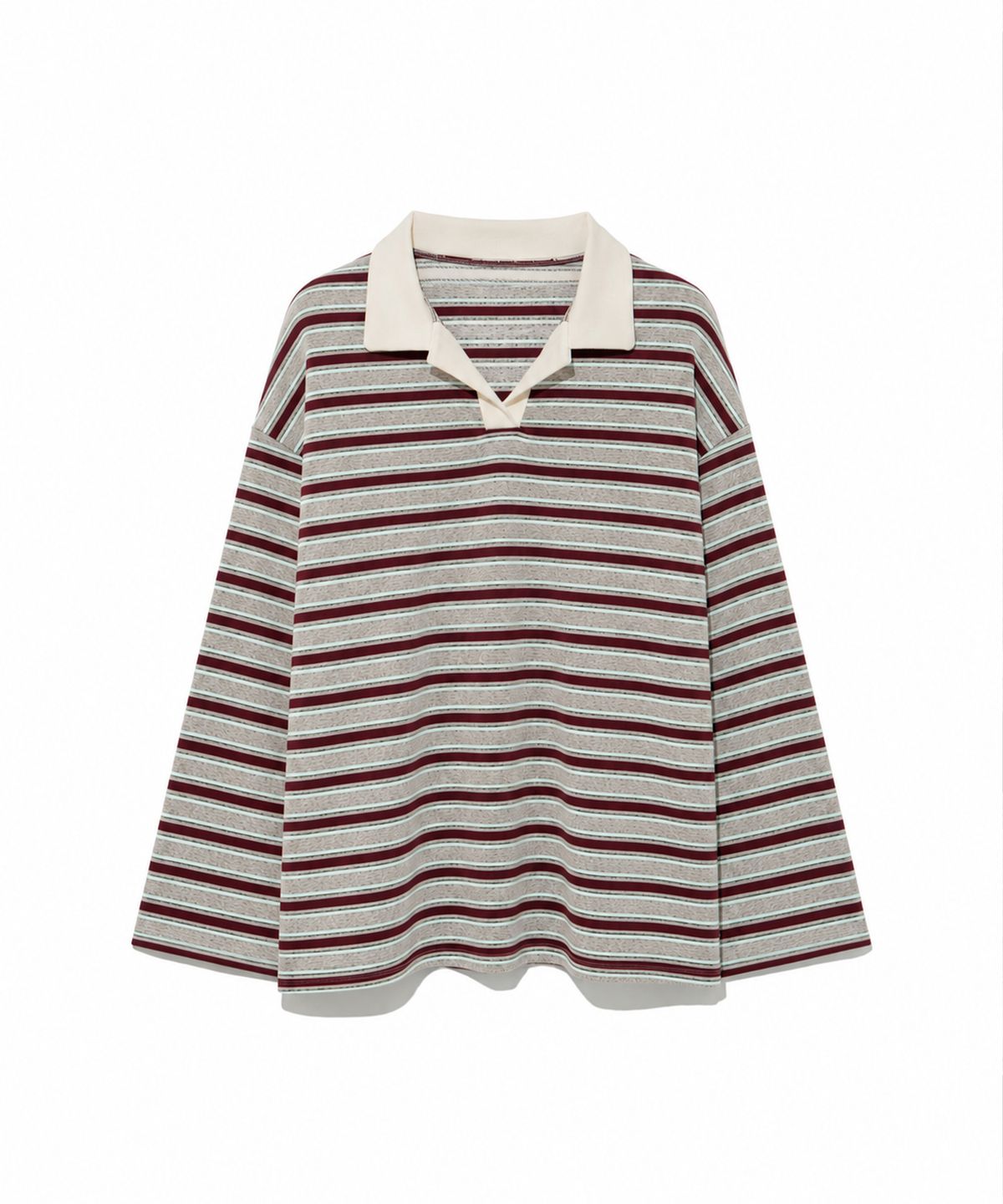 모아(MOAA) Harbor Stripe Collar Tee (Melange Gray)