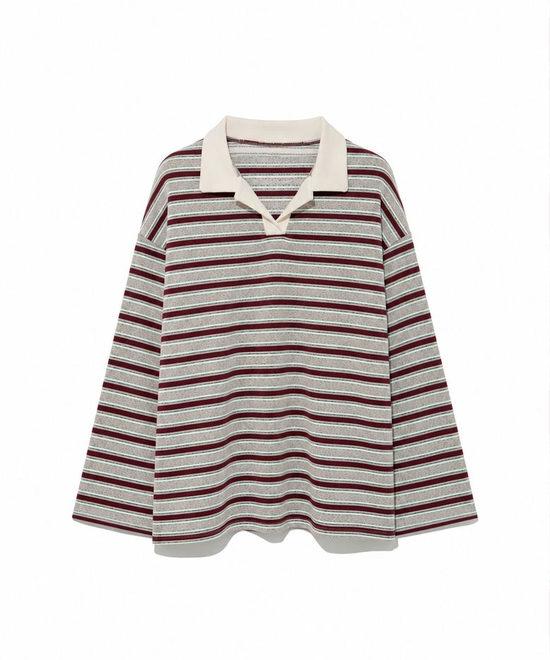 Harbor Stripe Collar Tee (Melange Gray)
