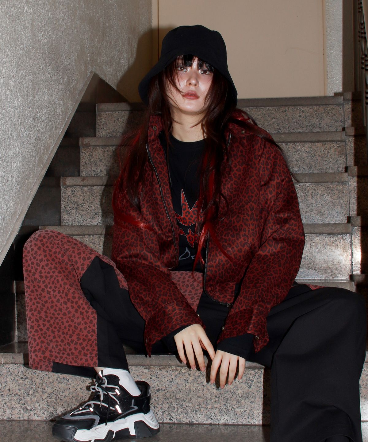 드마크(DEMARC) Whole Leopard rider blouson synthetic leather jacket - Burgundy