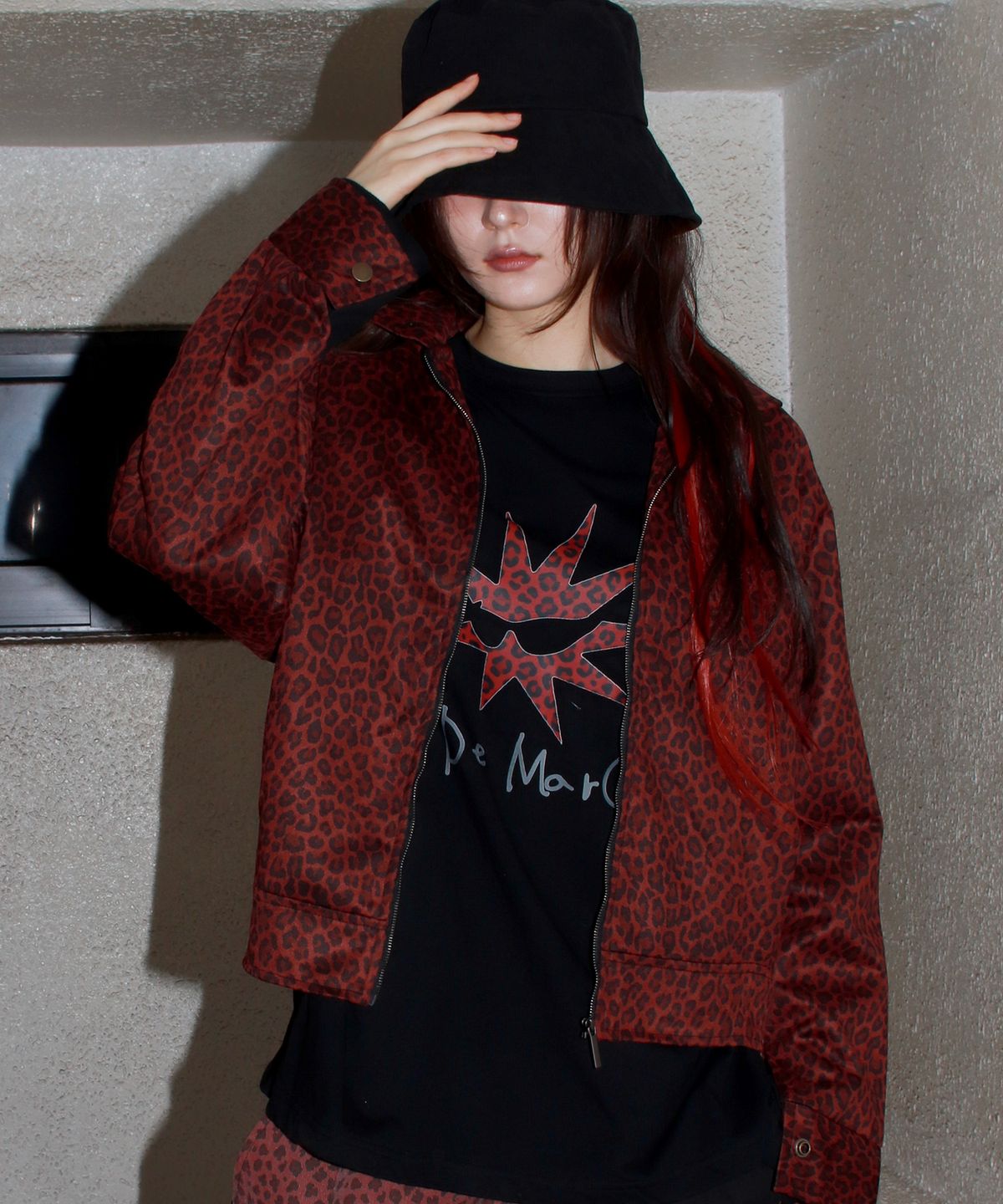 드마크(DEMARC) Whole Leopard rider blouson synthetic leather jacket - Burgundy