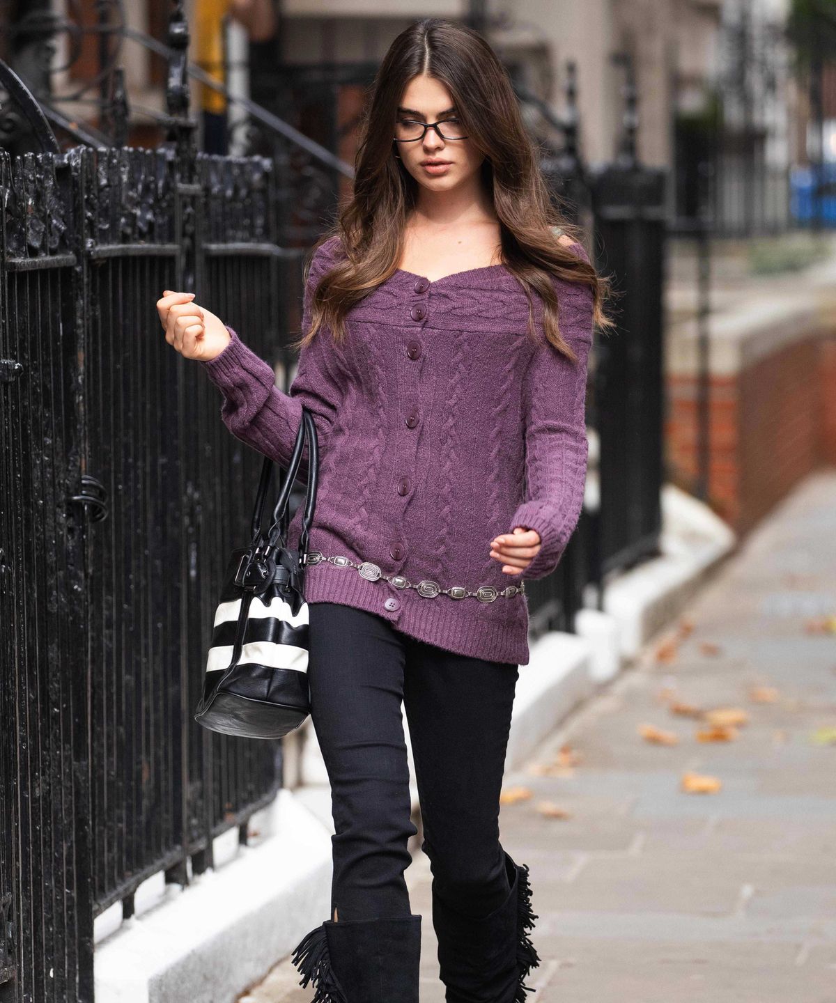 디망쉬(dimanche) Cable Knit Cardigan (purple)
