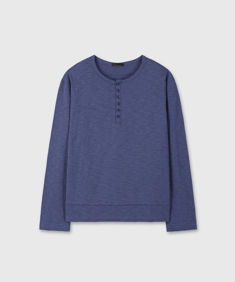 [DIVEIN X PINOKI] SLUB HENLEY NECK LONG SLEEVE (BLUE)