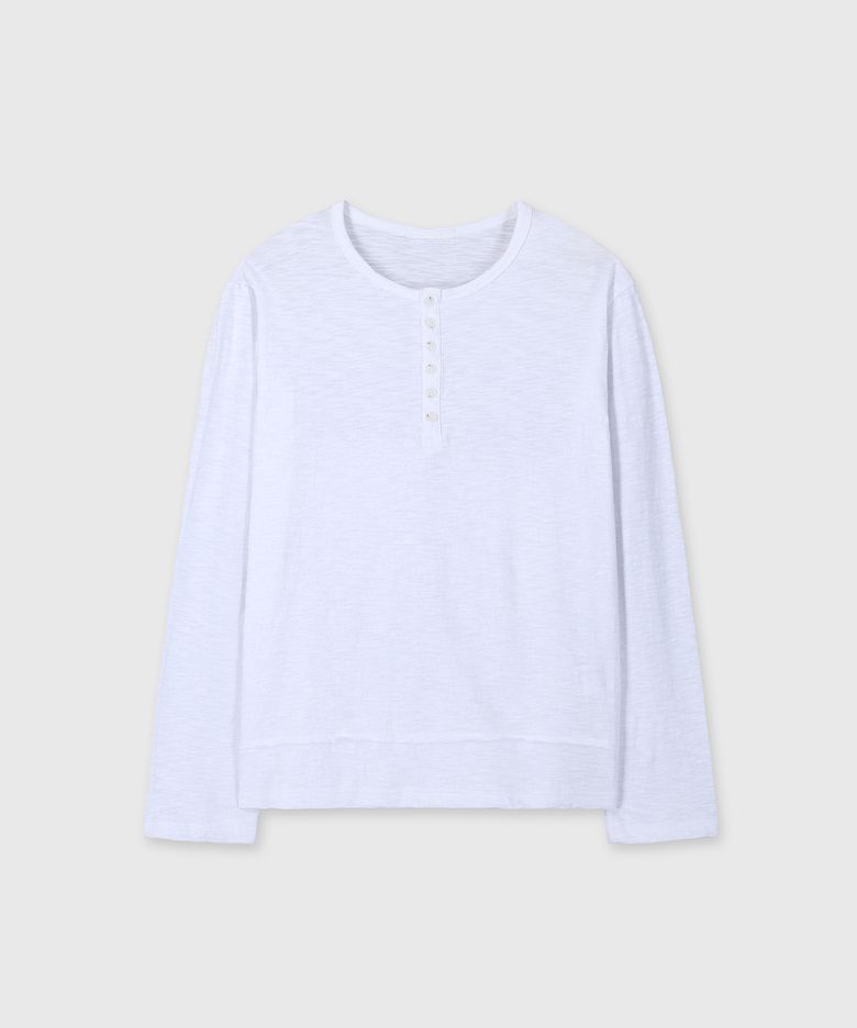 [DIVEIN X PINOKI] SLUB HENLEY NECK LONG SLEEVE (WHITE)