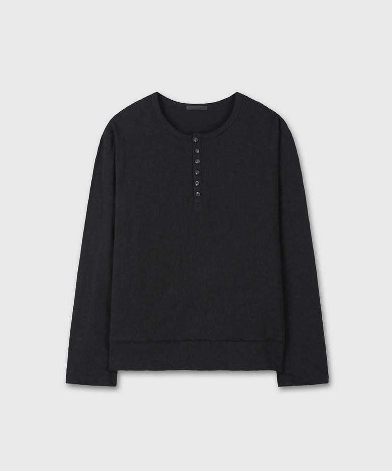 [DIVEIN X PINOKI] SLUB HENLEY NECK LONG SLEEVE (BLACK)