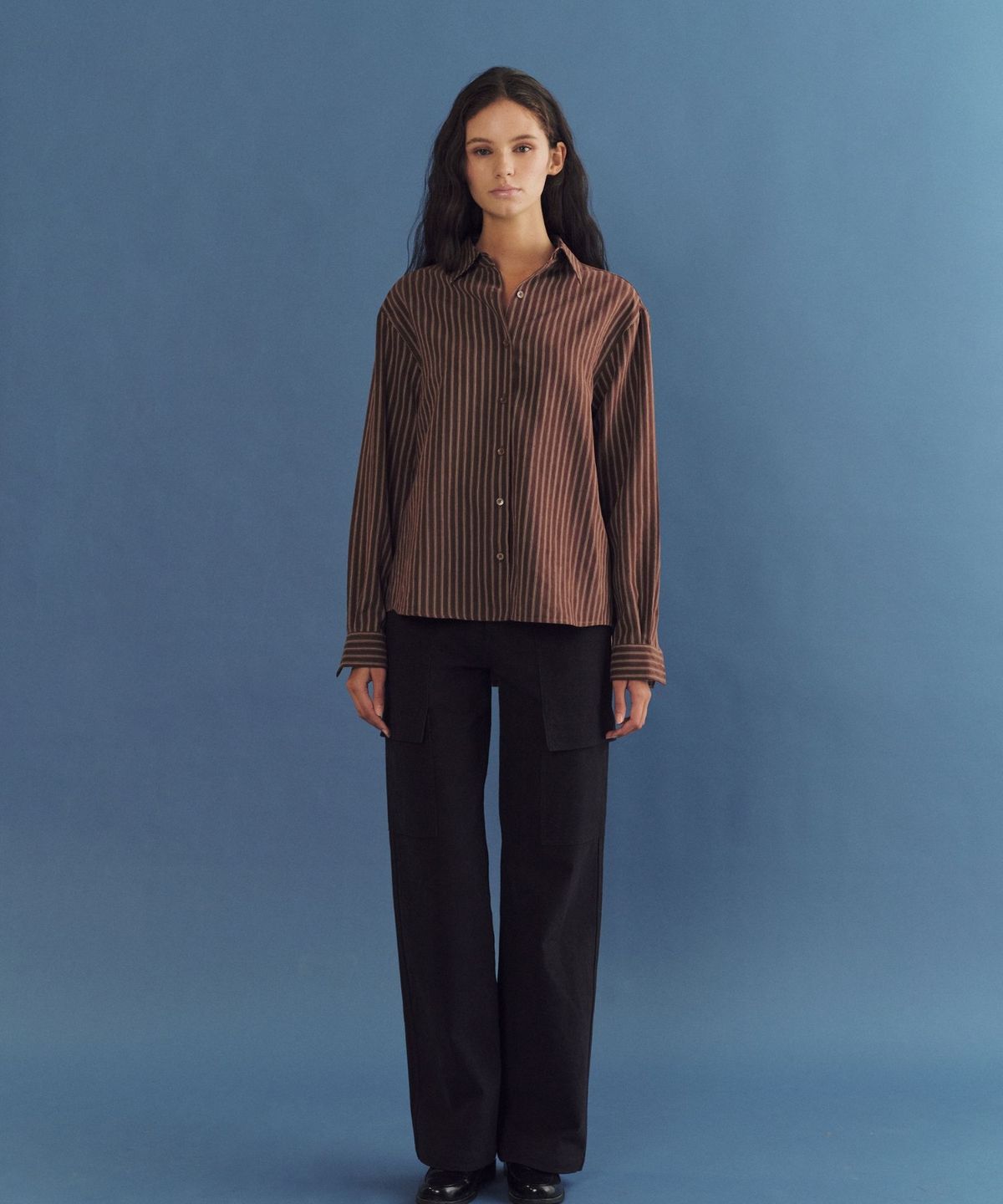 앤니즈(ANDNEEDS) Common stripe shirt (brown)