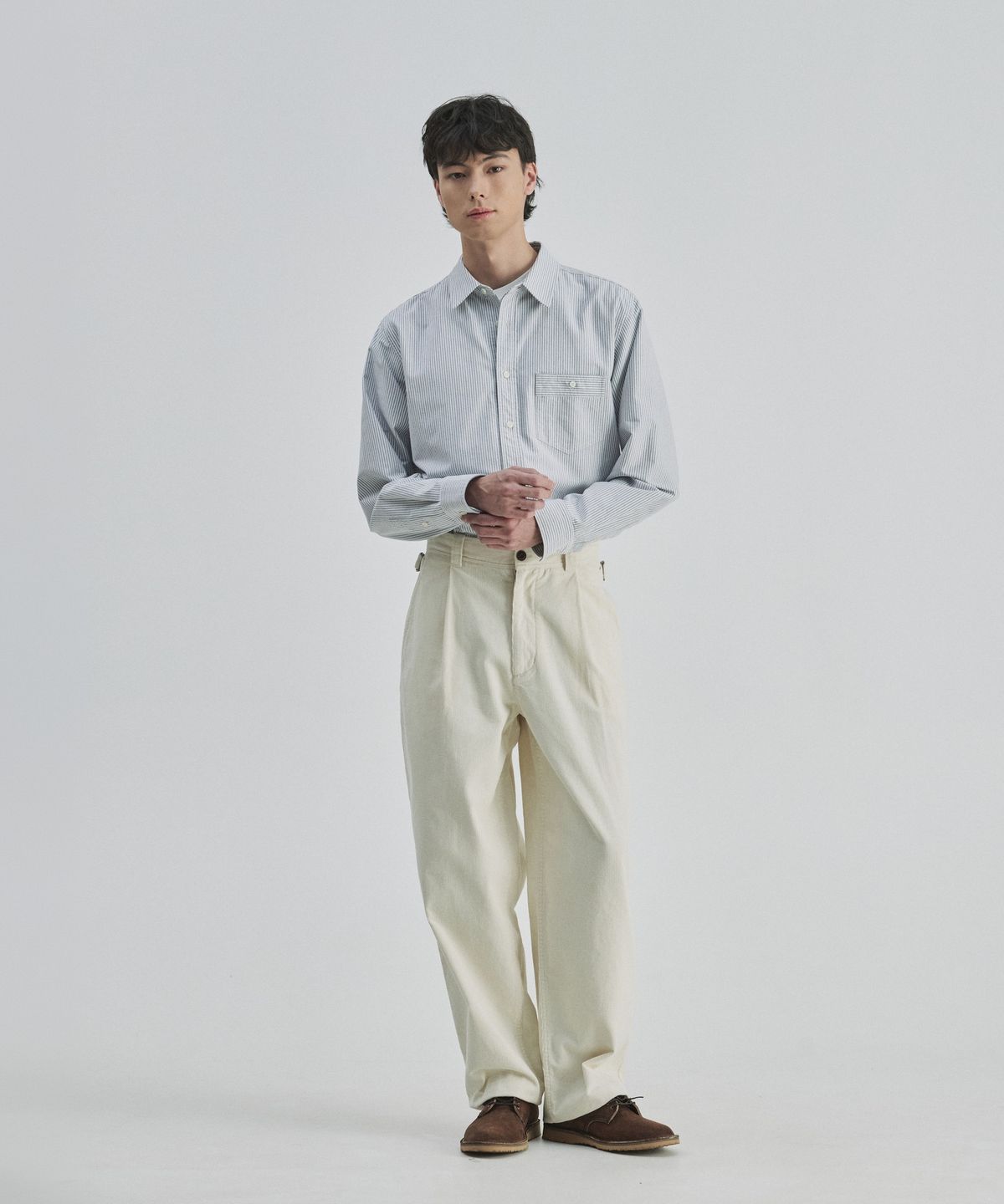 건지 울른스(Guernsey Woollens) 코듀로이 원턱 와이드 팬츠 - 에크루