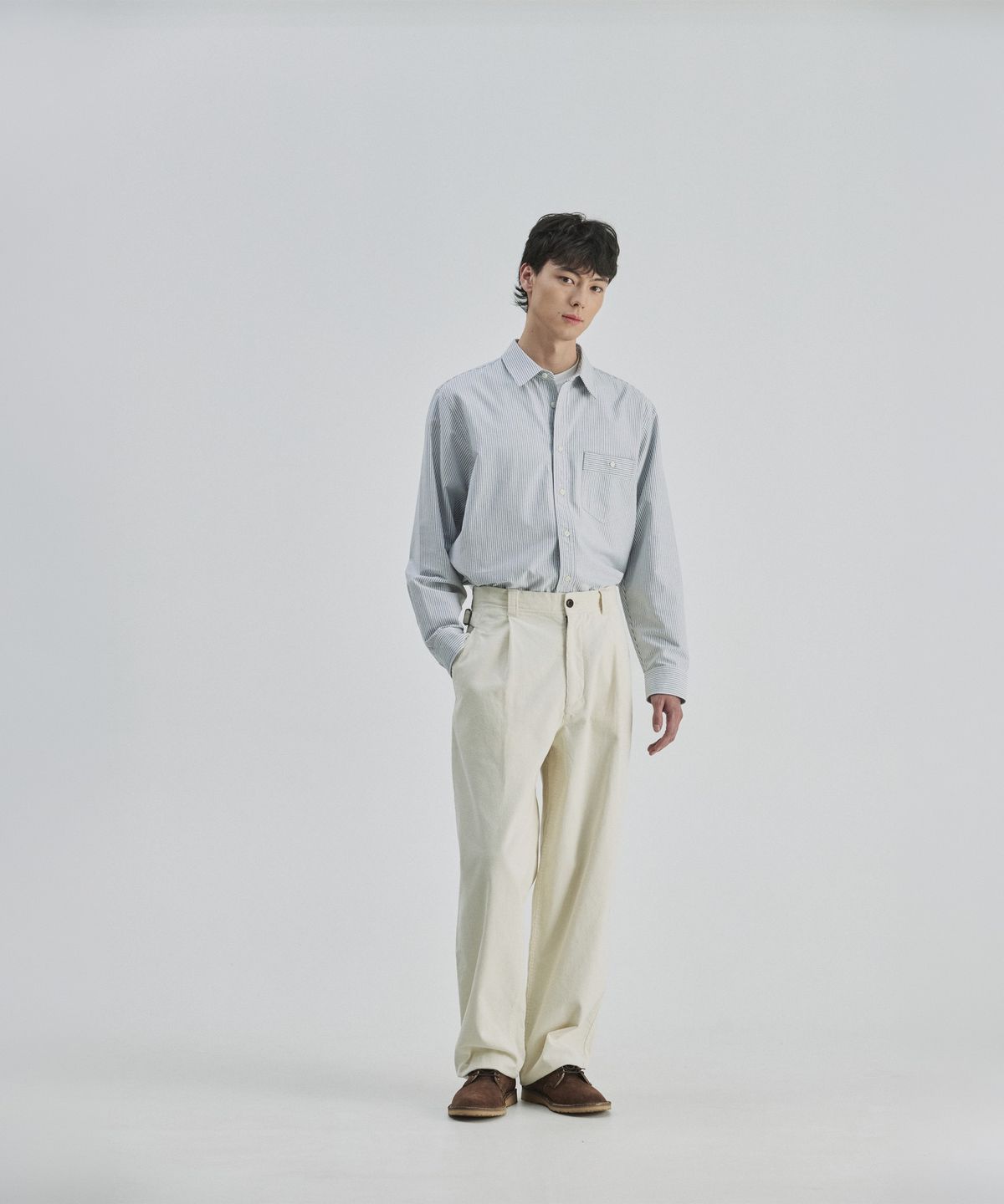 건지 울른스(Guernsey Woollens) 코듀로이 원턱 와이드 팬츠 - 에크루