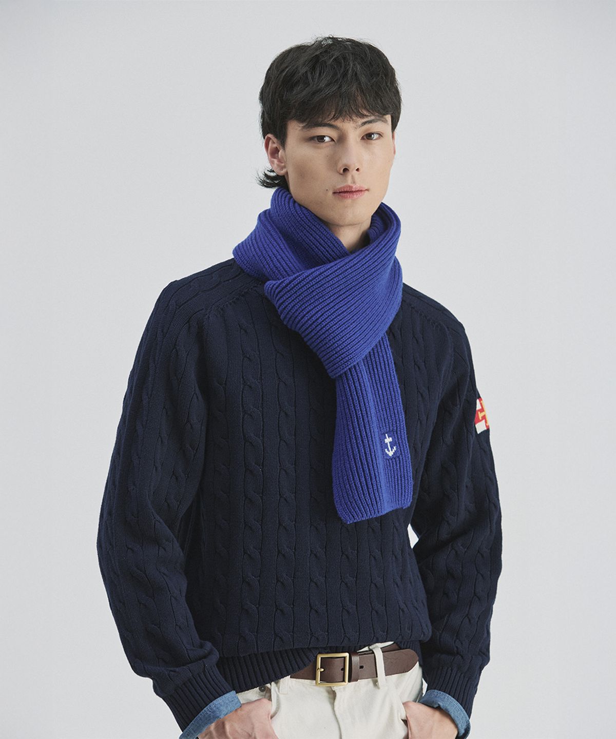 건지 울른스(Guernsey Woollens) 슈퍼파인 메리노울 앵커 머플러 - 블루