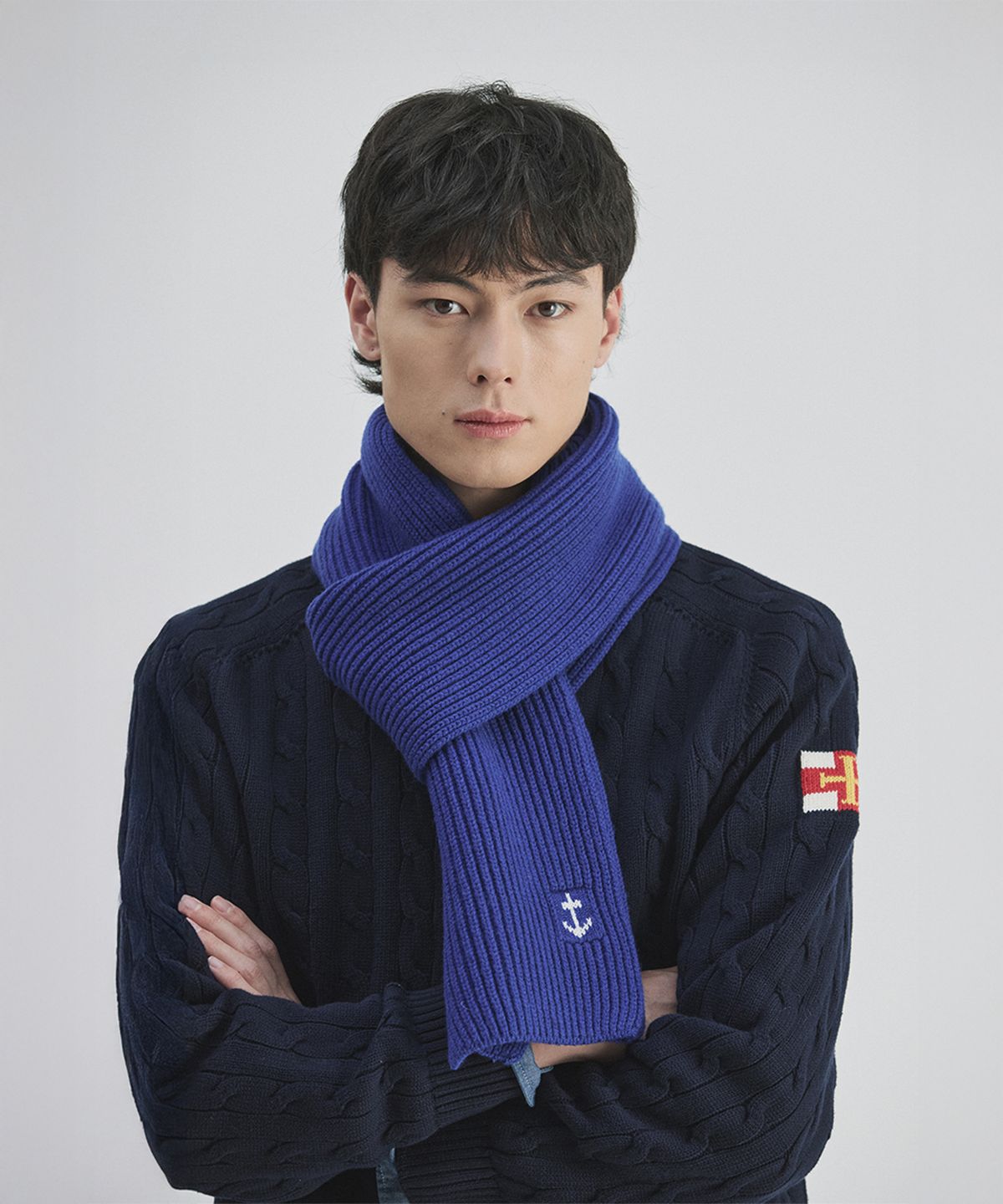 건지 울른스(Guernsey Woollens) 슈퍼파인 메리노울 앵커 머플러 - 블루