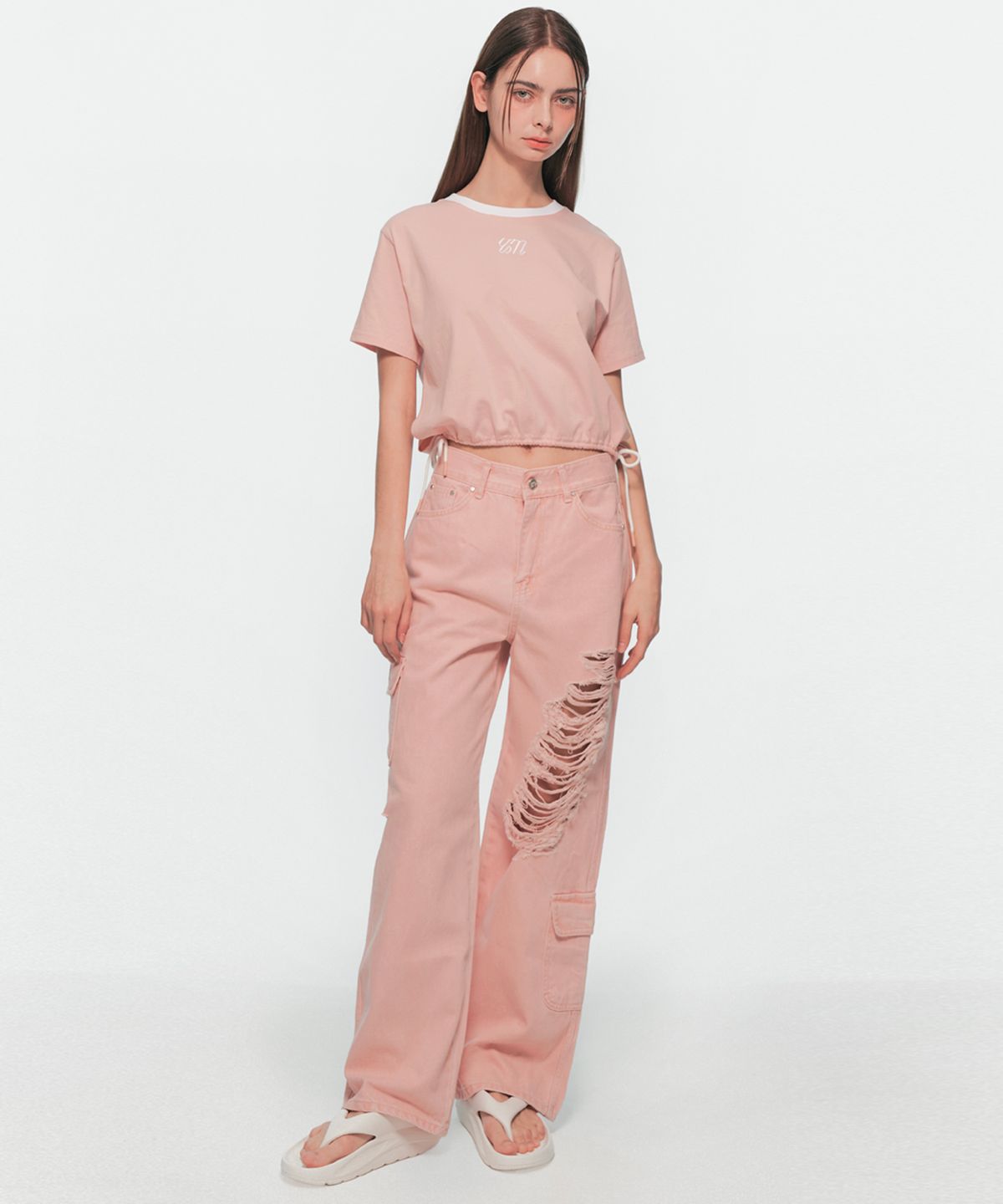 유움(UUM) PIGMENT CARGO DENIM PINK