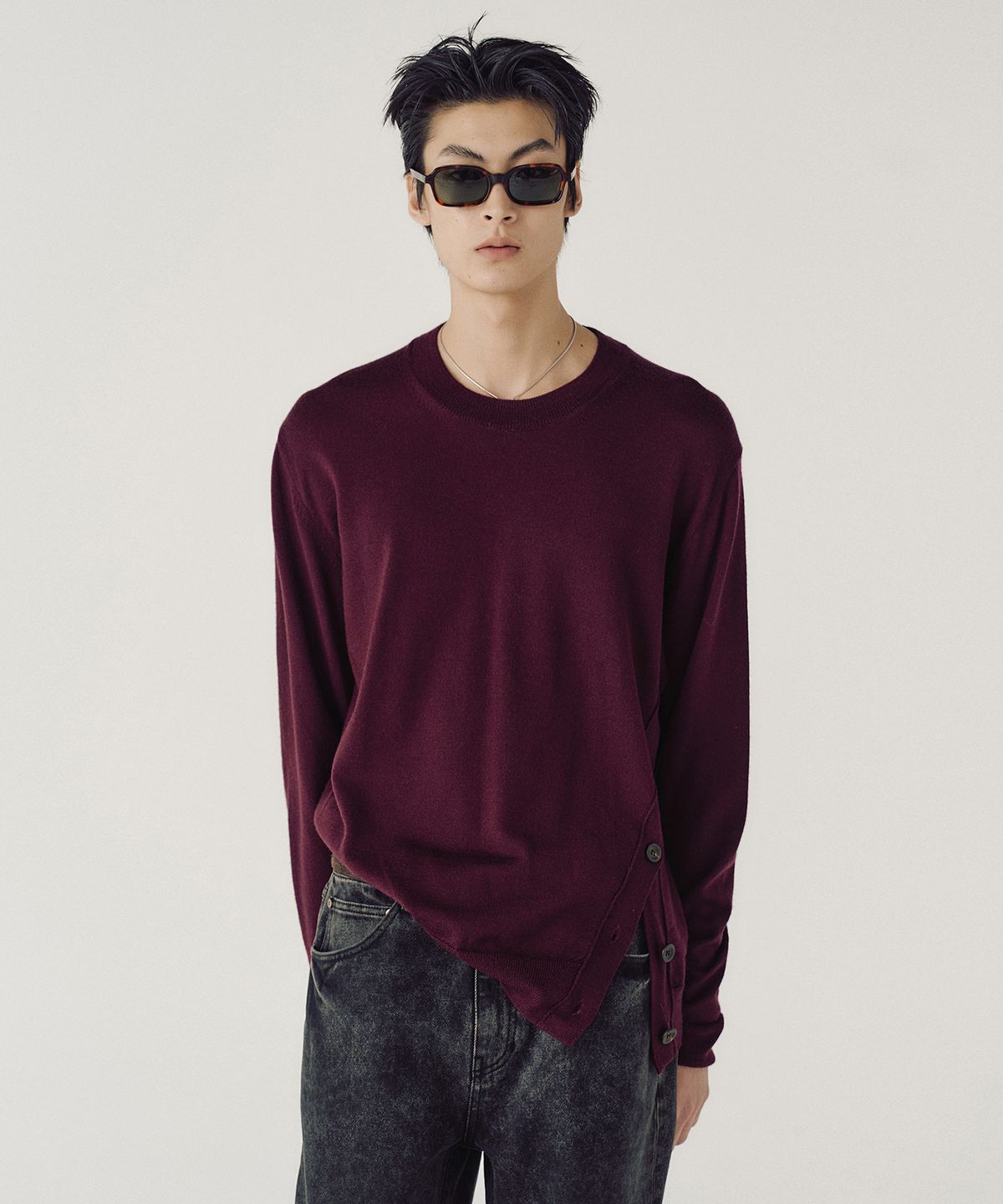 엠엠아이씨(MMIC) OBLIQUE SIDE KNIT (WINE)