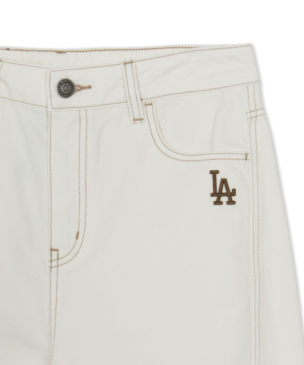 엠엘비(MLB) 여성 바시티 커브드 와이드 데님팬츠 LA (Ivory)