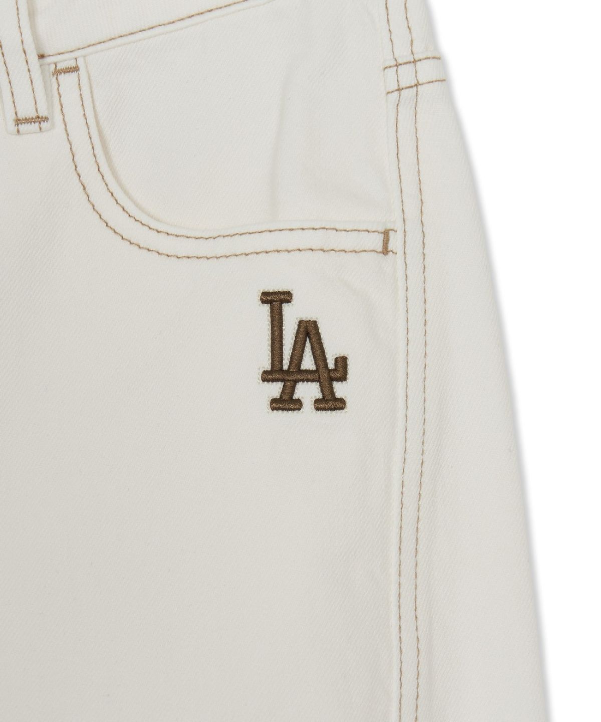 엠엘비(MLB) 여성 바시티 커브드 와이드 데님팬츠 LA (Ivory)