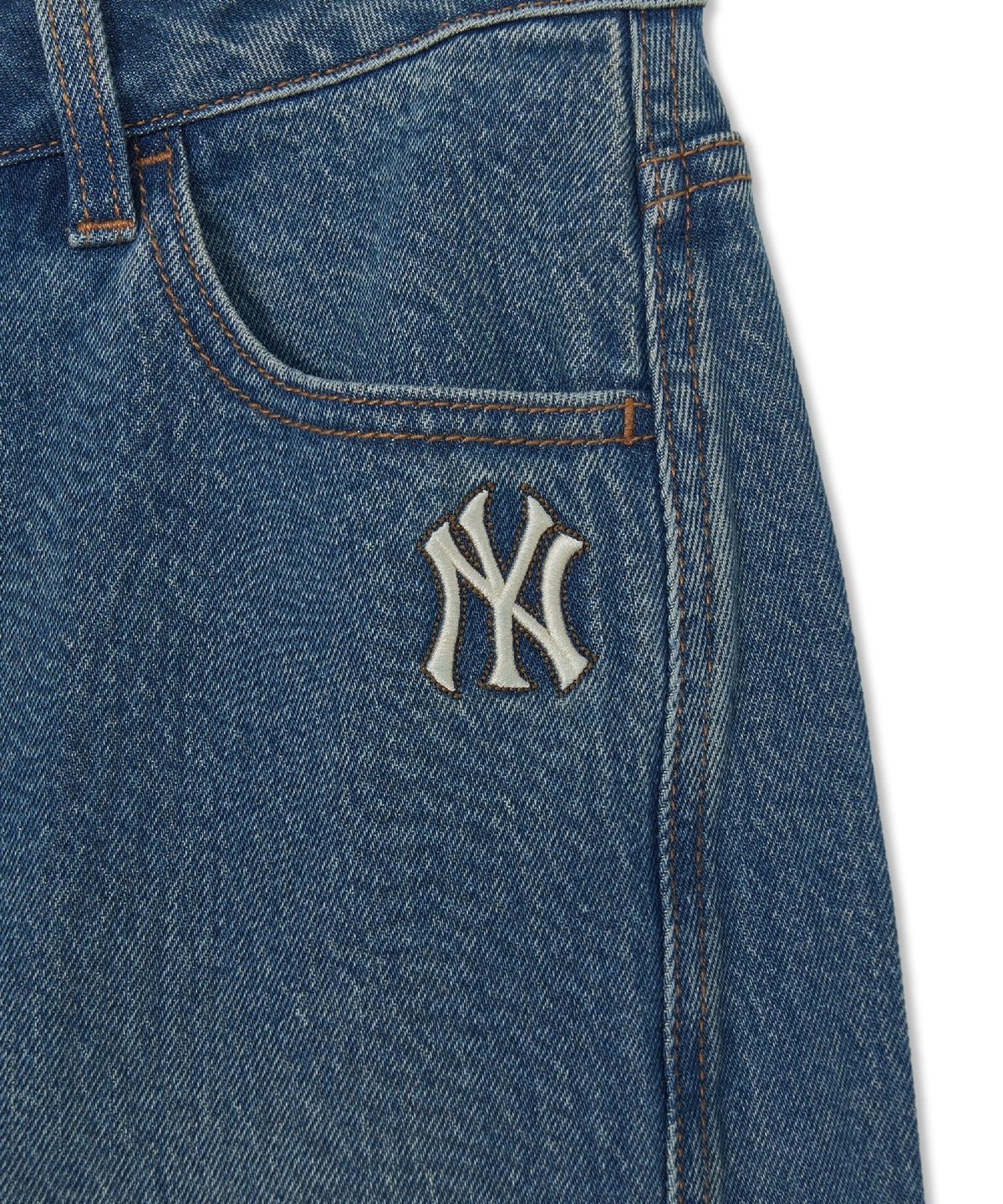 엠엘비(MLB) 여성 바시티 커브드 와이드 데님팬츠 NY (Indigo)