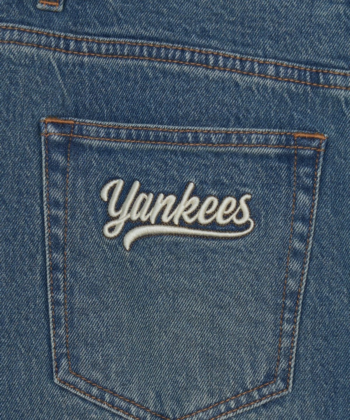 엠엘비(MLB) 여성 바시티 커브드 와이드 데님팬츠 NY (Indigo)