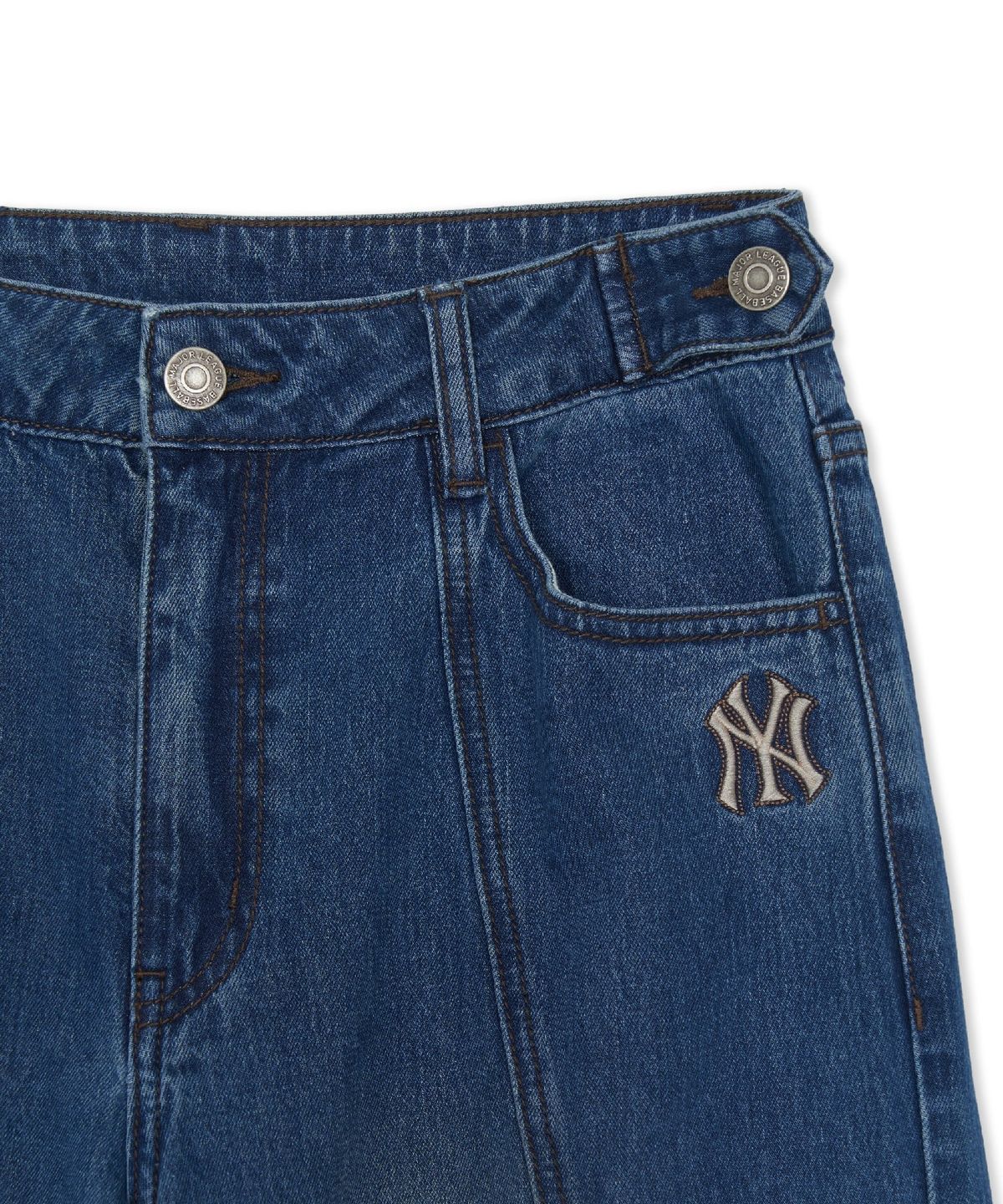 엠엘비(MLB) 여성 바시티 빈티지 카고 메가 와이드 데님팬츠 NY (Indigo)