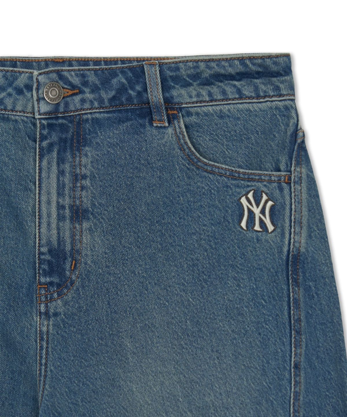 엠엘비(MLB) 남성 바시티 커브드 와이드 데님팬츠 NY (Indigo)