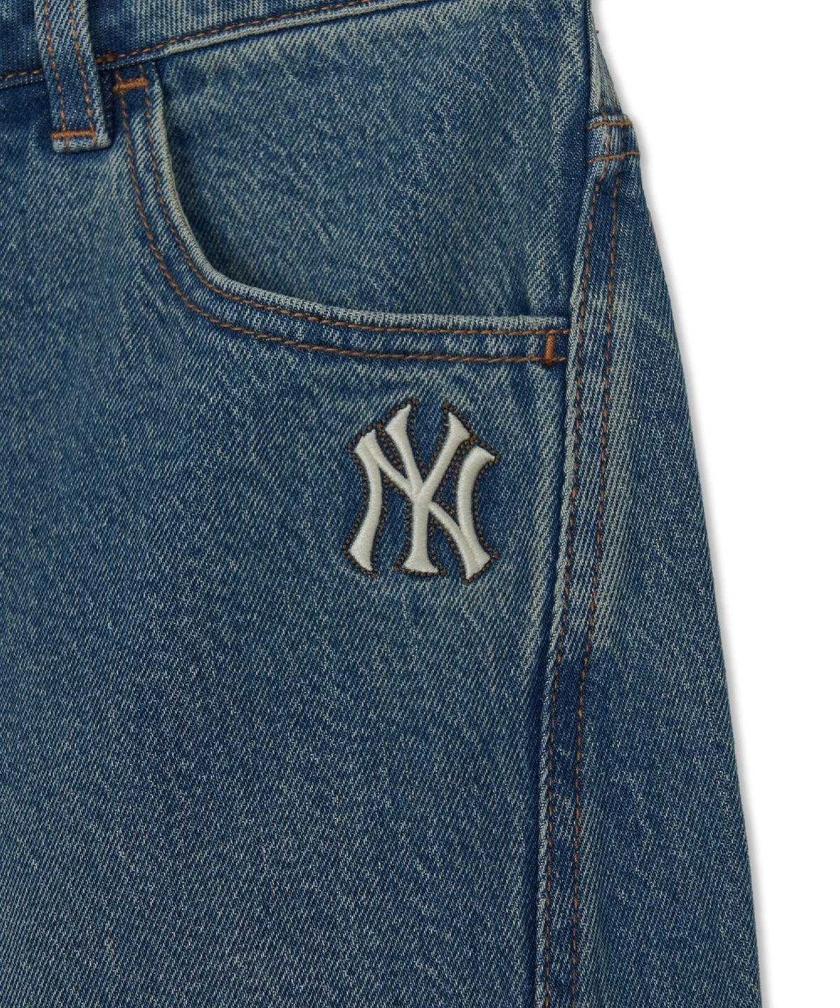 엠엘비(MLB) 남성 바시티 커브드 와이드 데님팬츠 NY (Indigo)