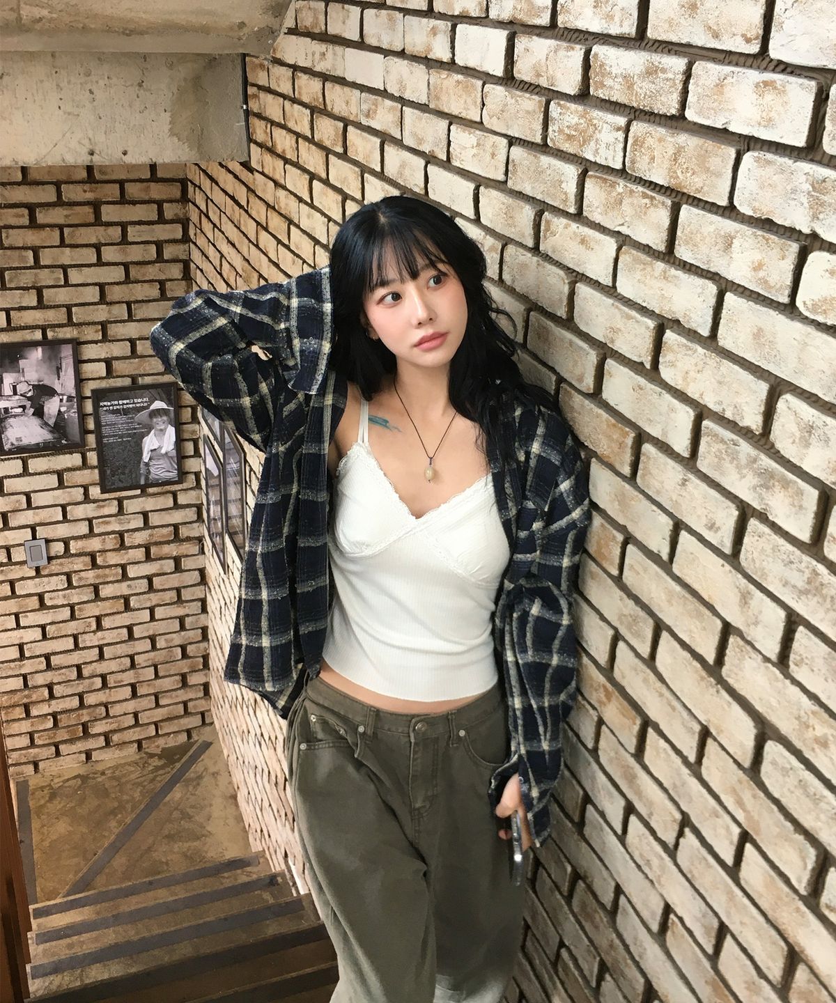 티메이커(TMAKER) 텍스처드 체크 유틸리티 셔츠 NAVY