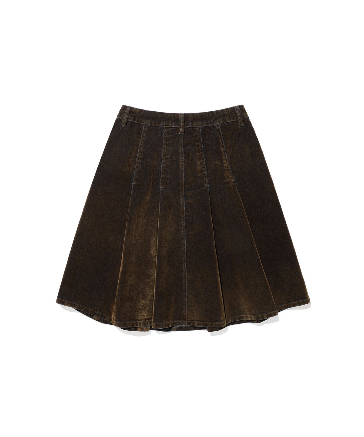 나이스고스트클럽(NICEGHOSTCLUB) VELVET DENIM PLEATS MIDI SKIRT_KHAKI(NG2GFUPA92A)
