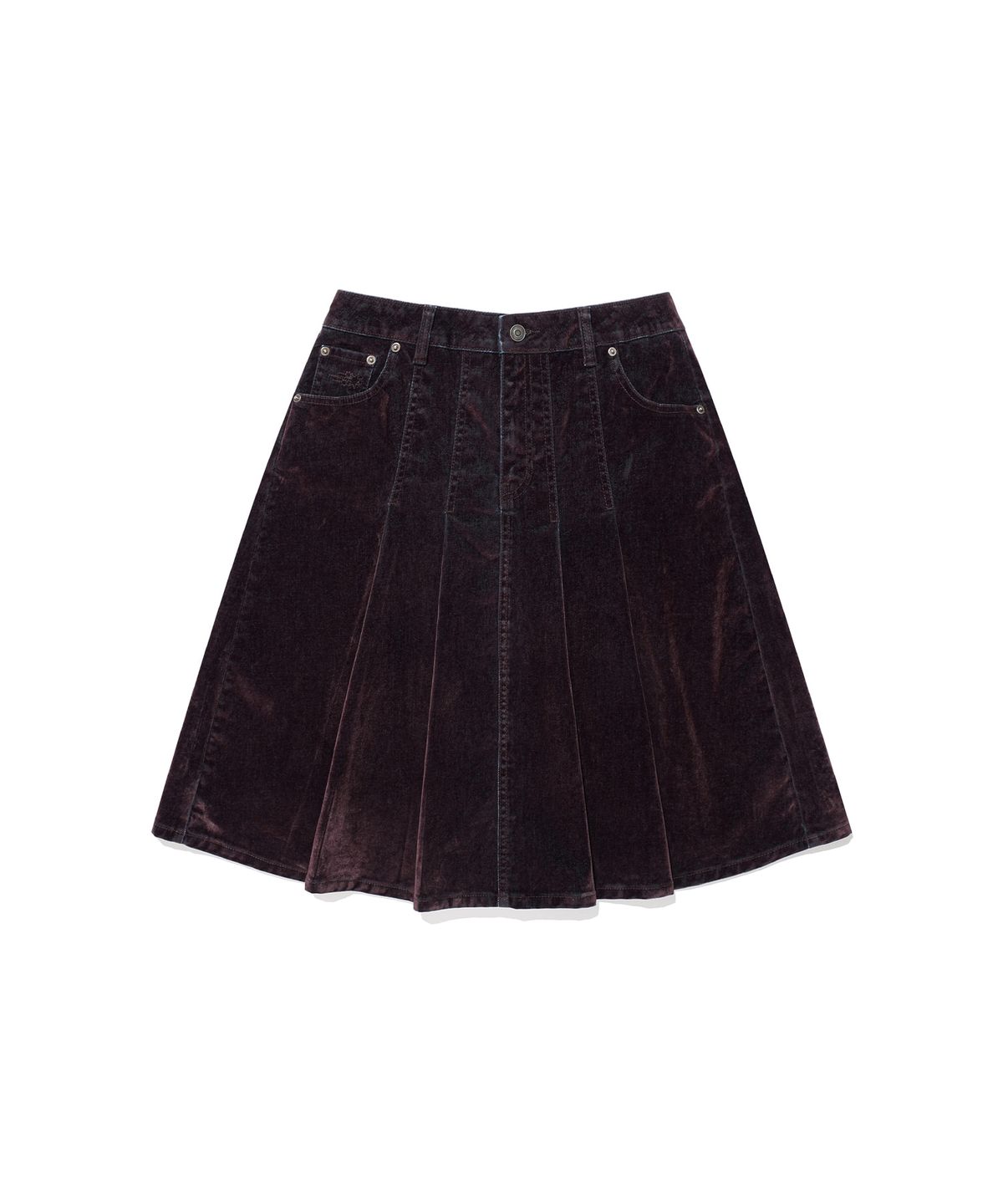 나이스고스트클럽(NICEGHOSTCLUB) VELVET DENIM PLEATS MIDI SKIRT_PURPLE(NG2GFUPA92A)
