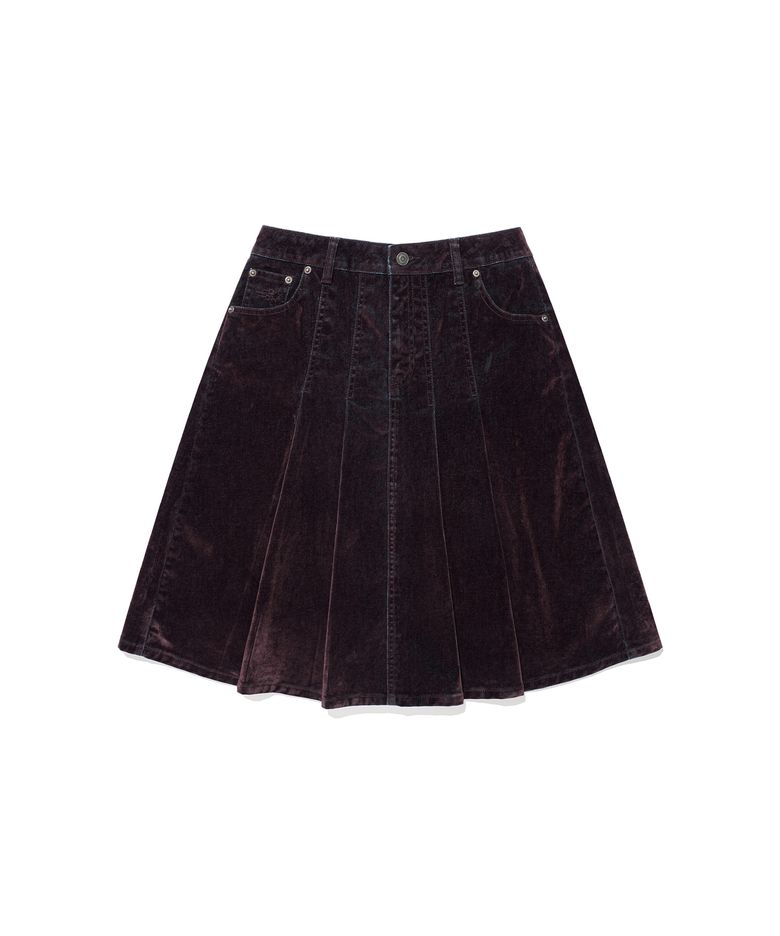 VELVET DENIM PLEATS MIDI SKIRT_PURPLE(NG2GFUPA92A)