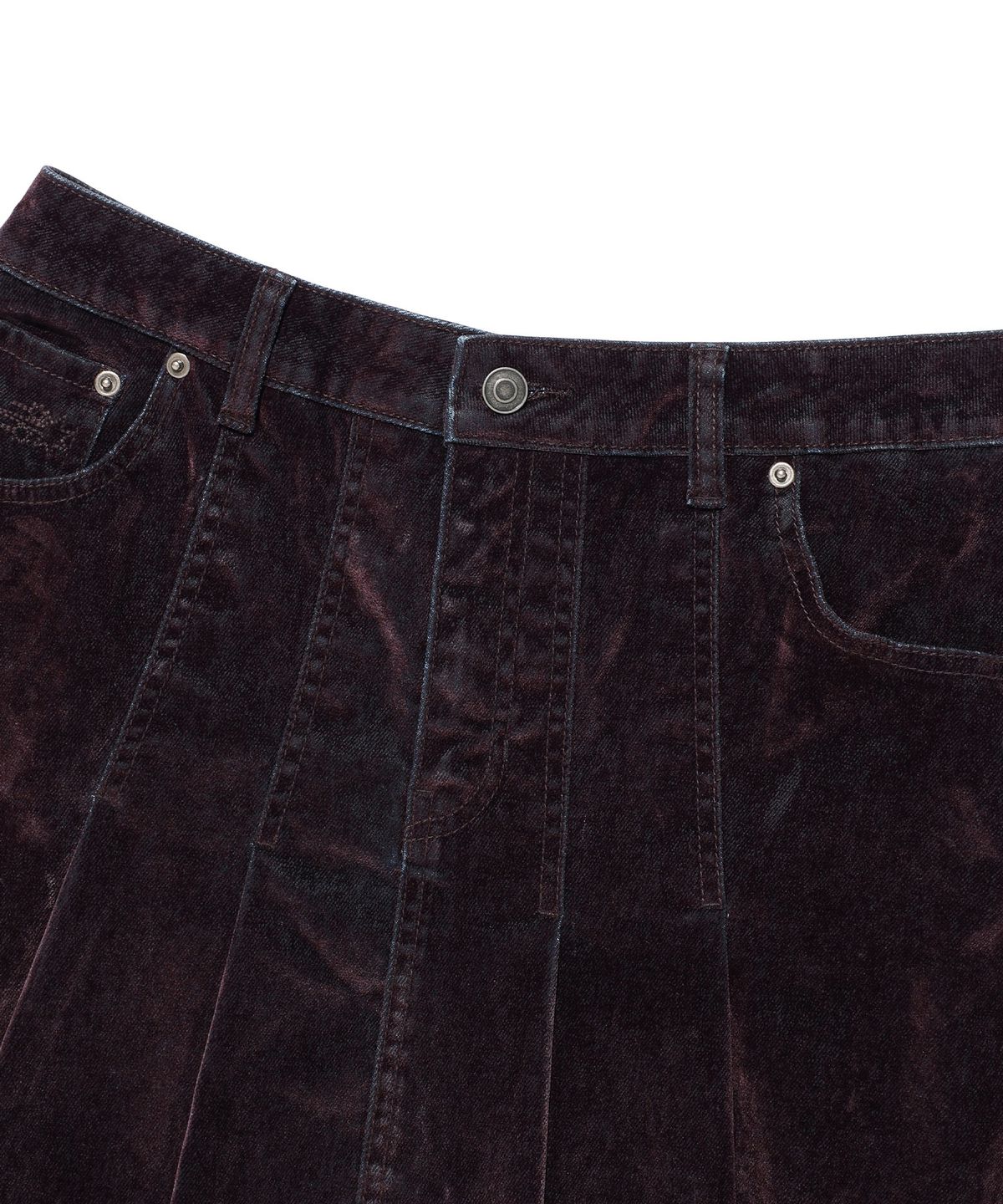 나이스고스트클럽(NICEGHOSTCLUB) VELVET DENIM PLEATS MIDI SKIRT_PURPLE(NG2GFUPA92A)