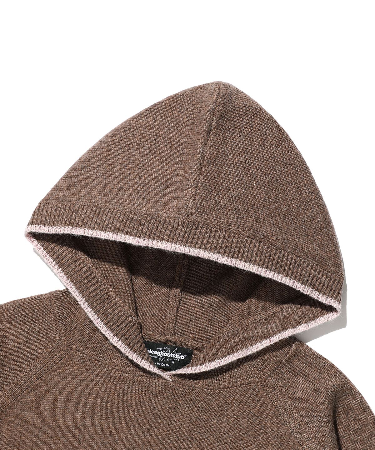 나이스고스트클럽(NICEGHOSTCLUB) COLOR TIPPED KNIT HOODIE_BROWN(NG2GFFK640A)