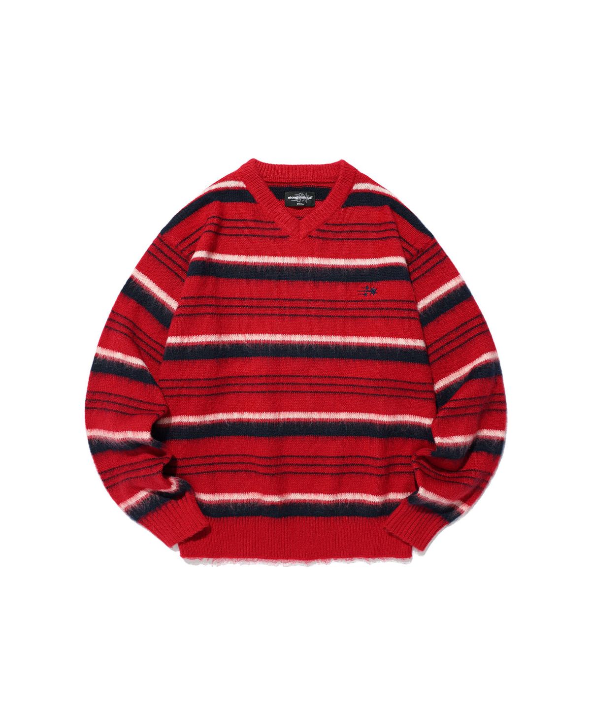 나이스고스트클럽(NICEGHOSTCLUB) V NECK STRIPE KNIT_RED(NG2GFUK602A)