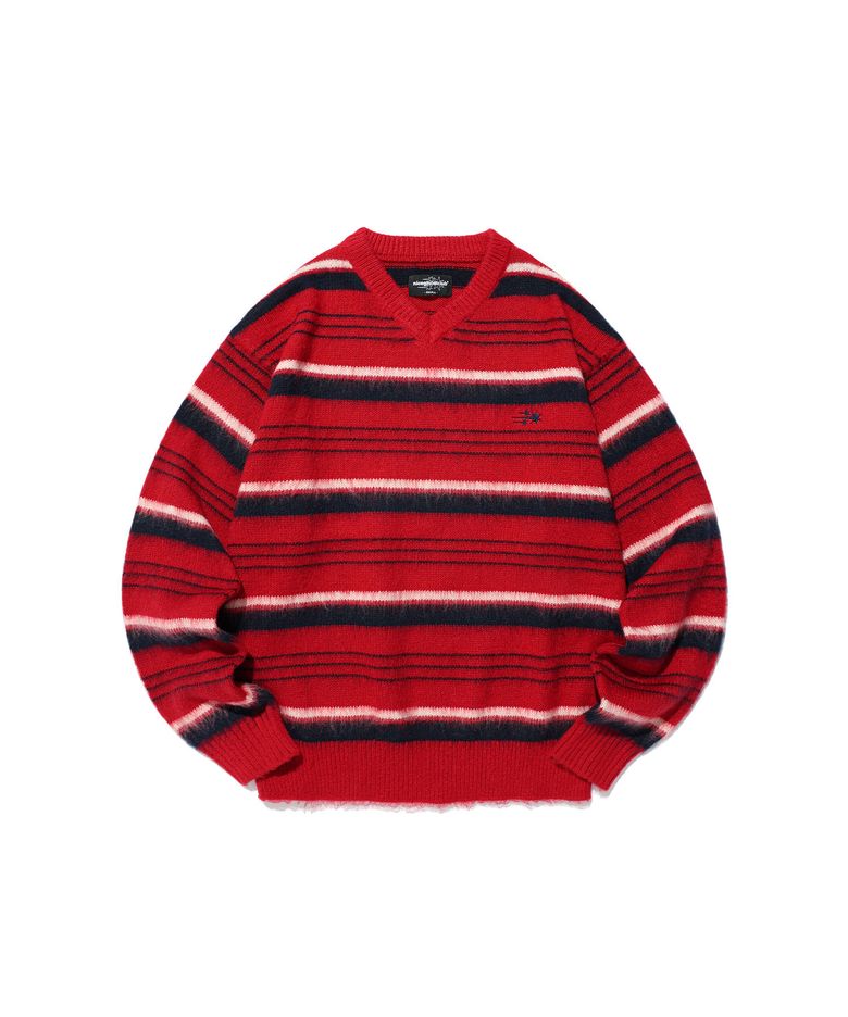 V NECK STRIPE KNIT_RED(NG2GFUK602A)