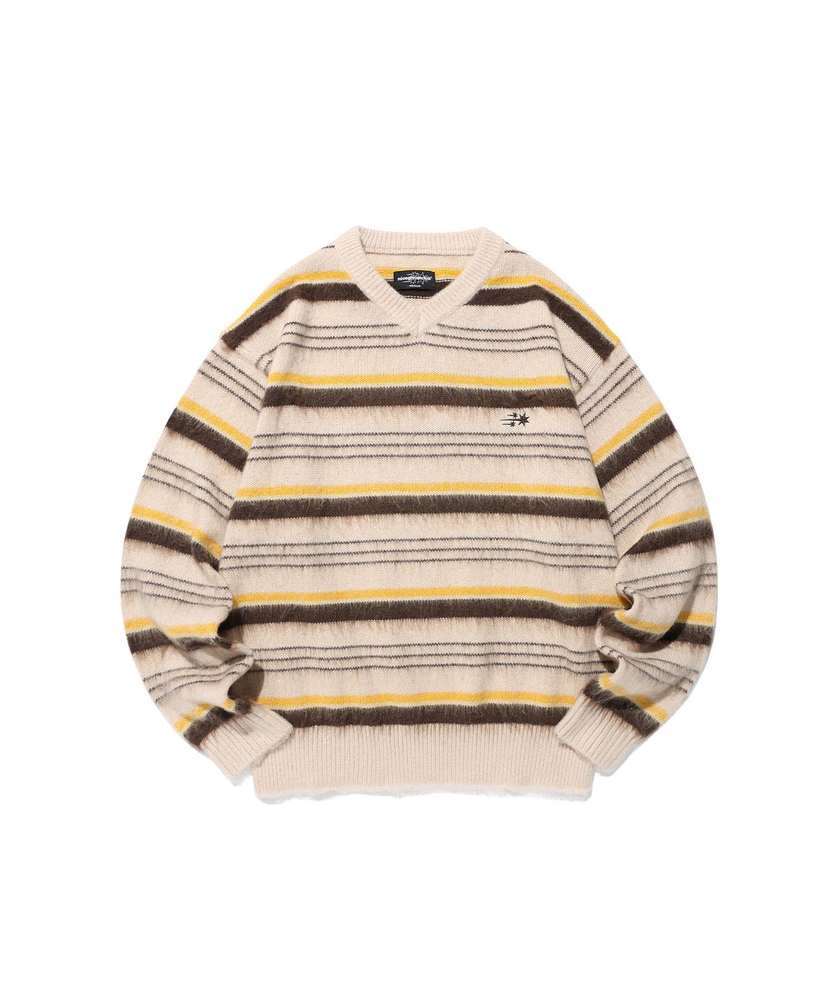 나이스고스트클럽(NICEGHOSTCLUB) V NECK STRIPE KNIT_BEIGE(NG2GFUK602A)