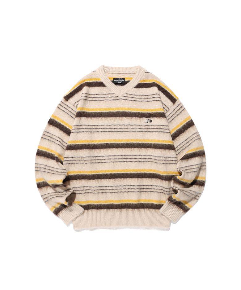 V NECK STRIPE KNIT_BEIGE(NG2GFUK602A)