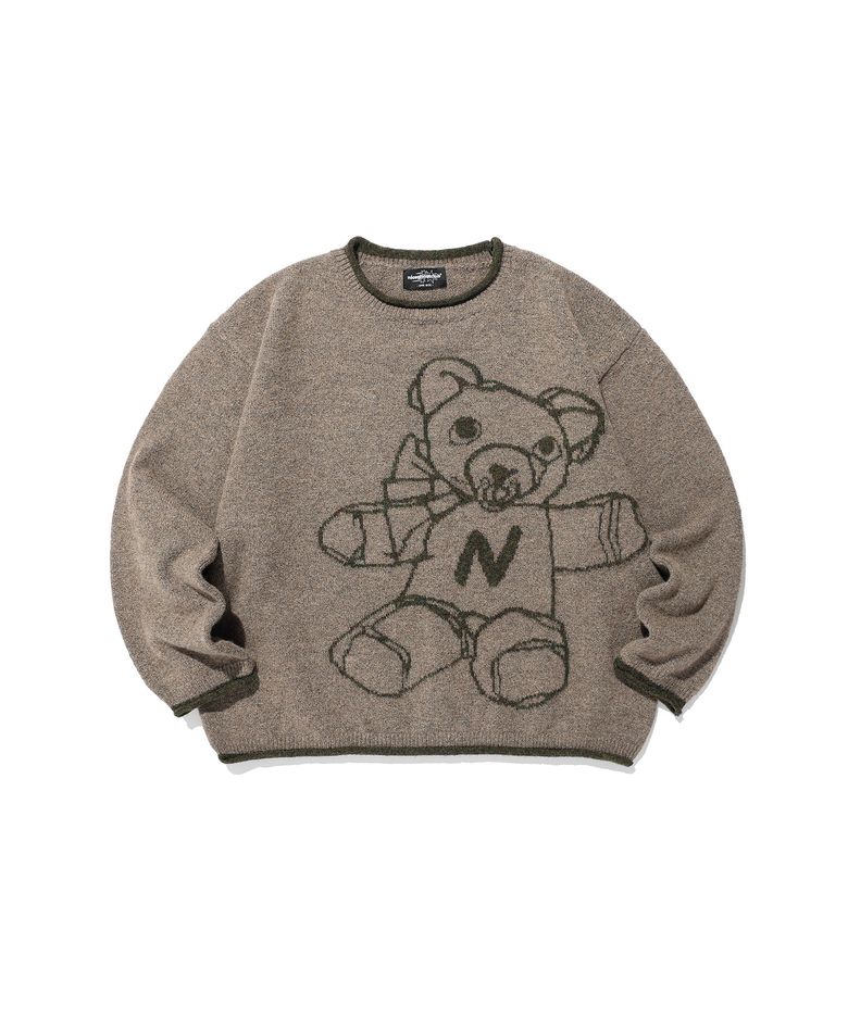 BEAR GRAPHIC WIDE CROP KNIT_BROWN(NG2GFFK604A)