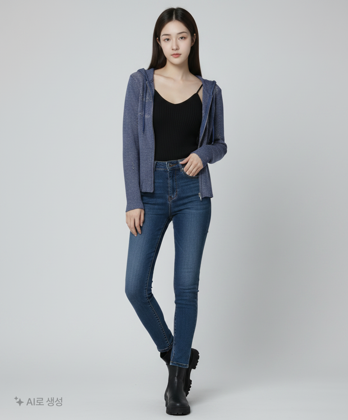 크리틱(CRITIC) WORMHOLE HOODIED KNIT(FOR WOMEN) BLUE FREE