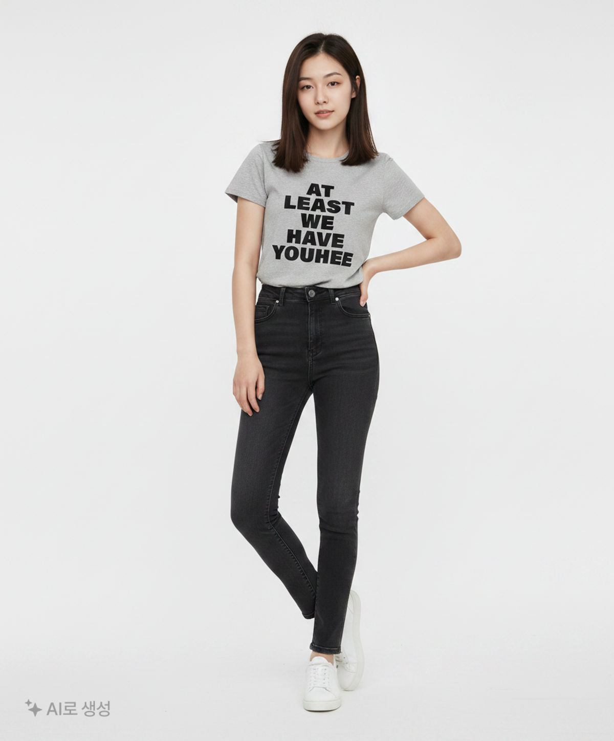 유희(YOUHEE) LETTERING T-SHIRT MELANGE GREY FREE