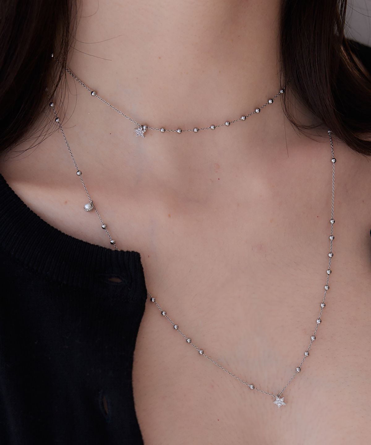 링거피스(LINGER PIECE) Mini star and dot chain necklace
